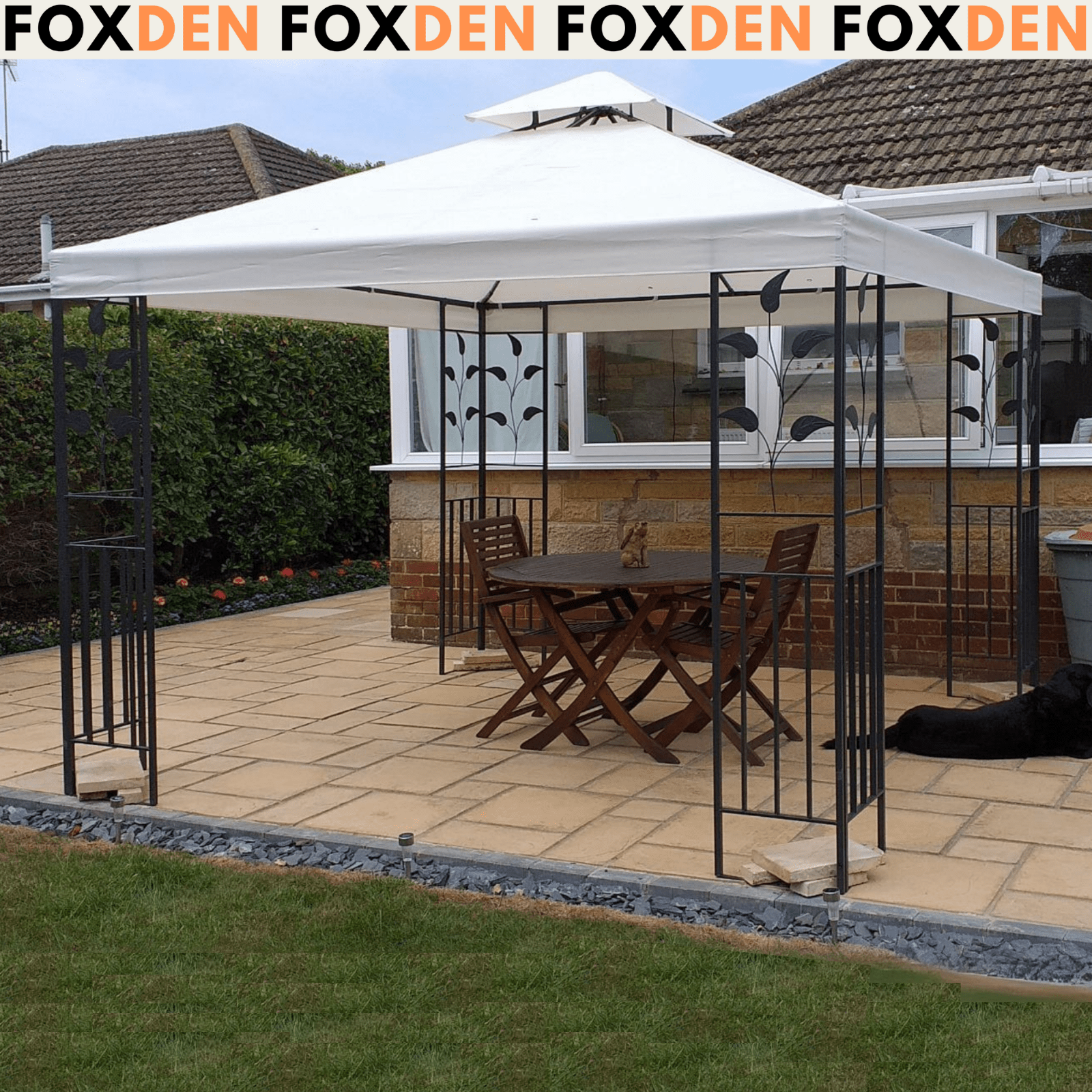 Heay Duty Metal Garden Gazebo 3 x 3m Outdoor Decorative Canopy Steel Frame Cream - Home and Garden Furniture Shop - #rustic - furniture#