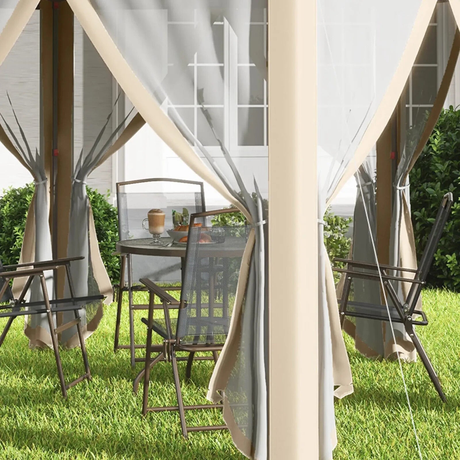 Hexagon Garden Pop Up Gazebo Mesh Curtains 3x4m Outdoor Patio Shelter Party Tent - Home and Garden Furniture Shop - rustic - furniture