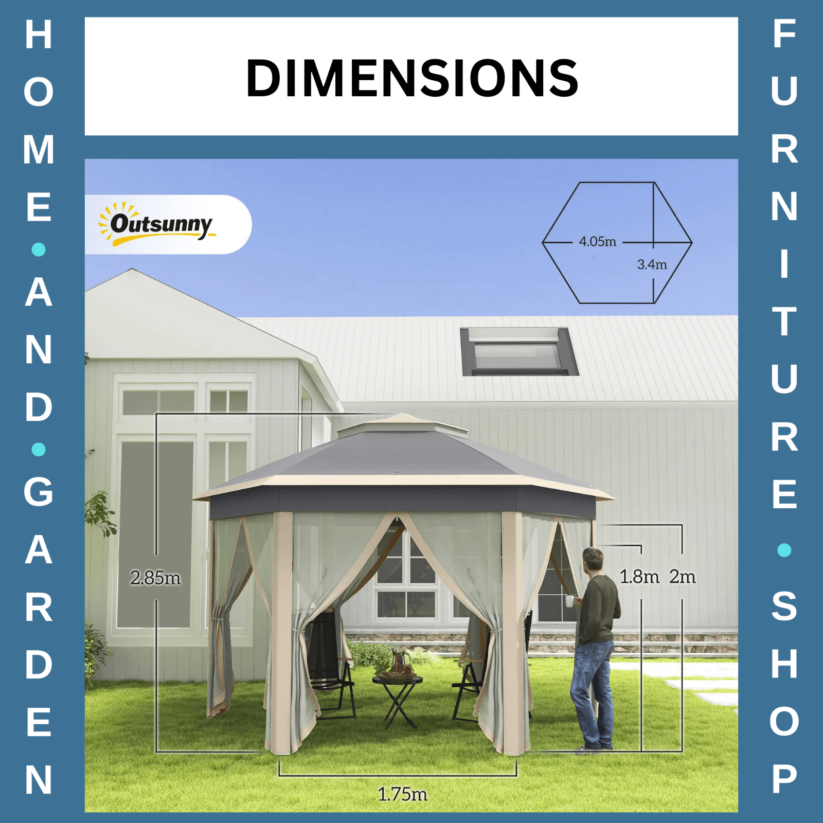 Hexagon Garden Pop Up Gazebo Mesh Curtains 3x4m Outdoor Patio Shelter Party Tent - Home and Garden Furniture Shop - rustic - furniture