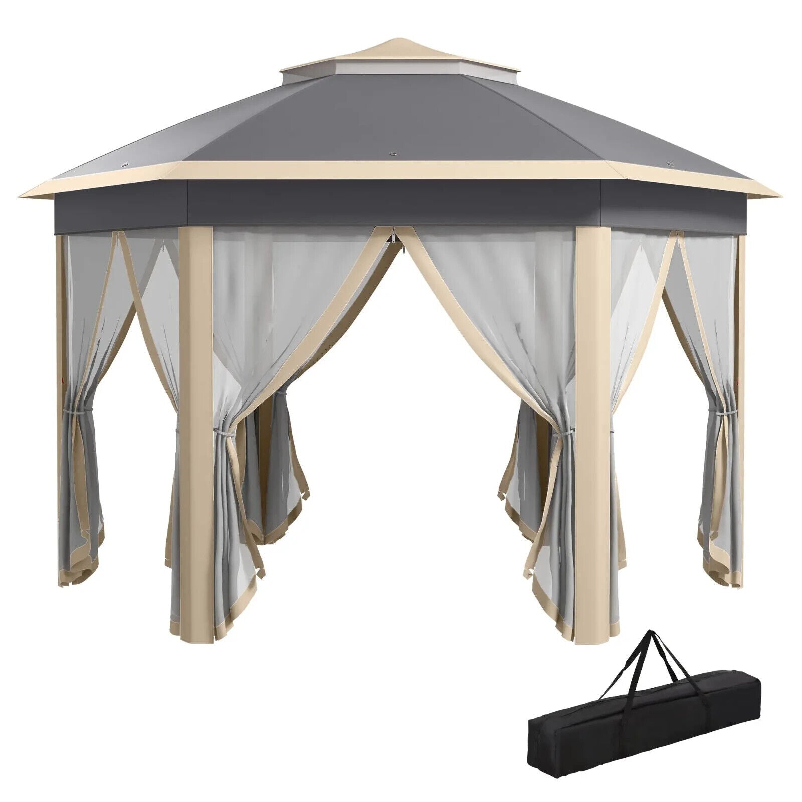 Hexagon Garden Pop Up Gazebo Mesh Curtains 3x4m Outdoor Patio Shelter Party Tent - Home and Garden Furniture Shop - #rustic - furniture#