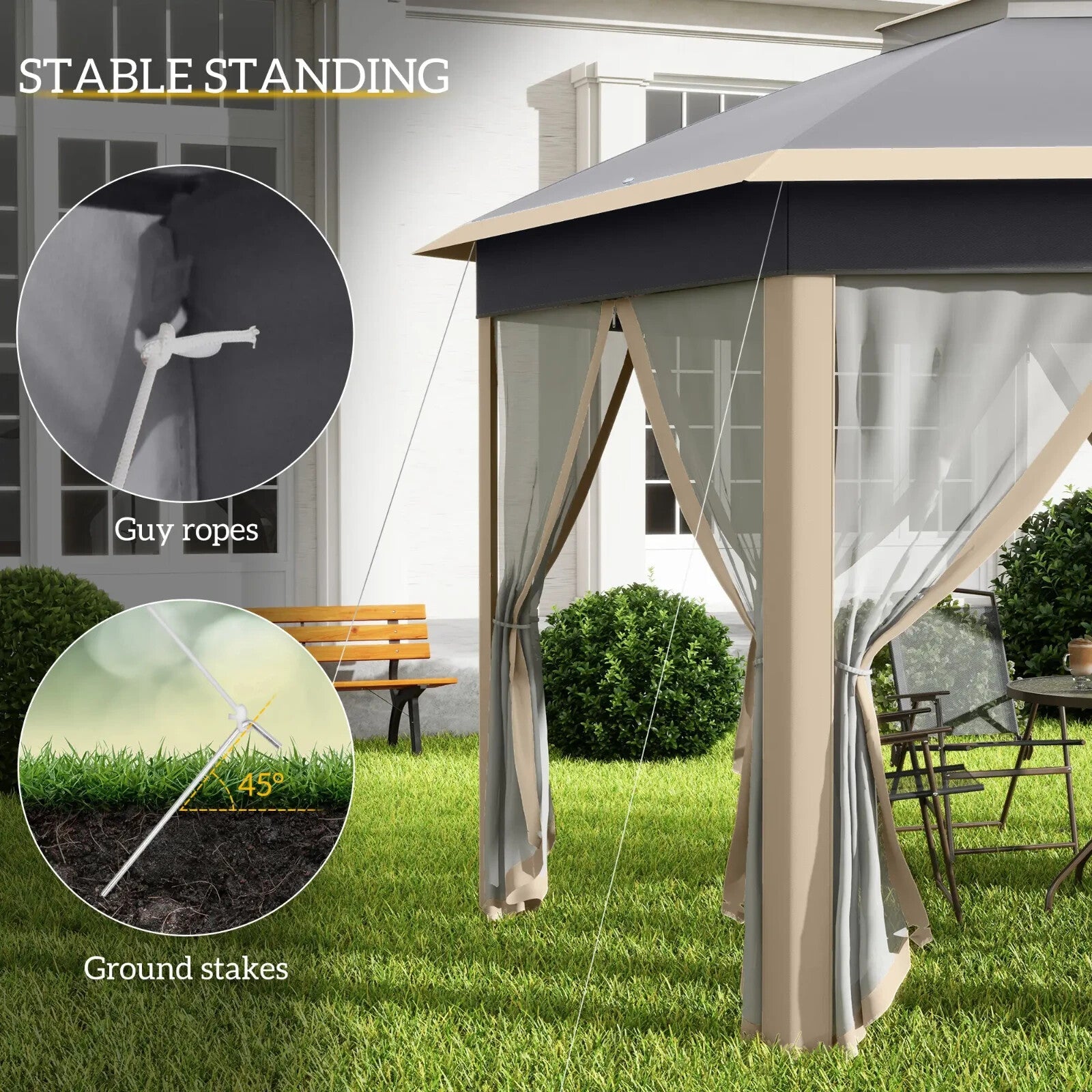 Hexagon Garden Pop Up Gazebo Mesh Curtains 3x4m Outdoor Patio Shelter Party Tent - Home and Garden Furniture Shop - rustic - furniture