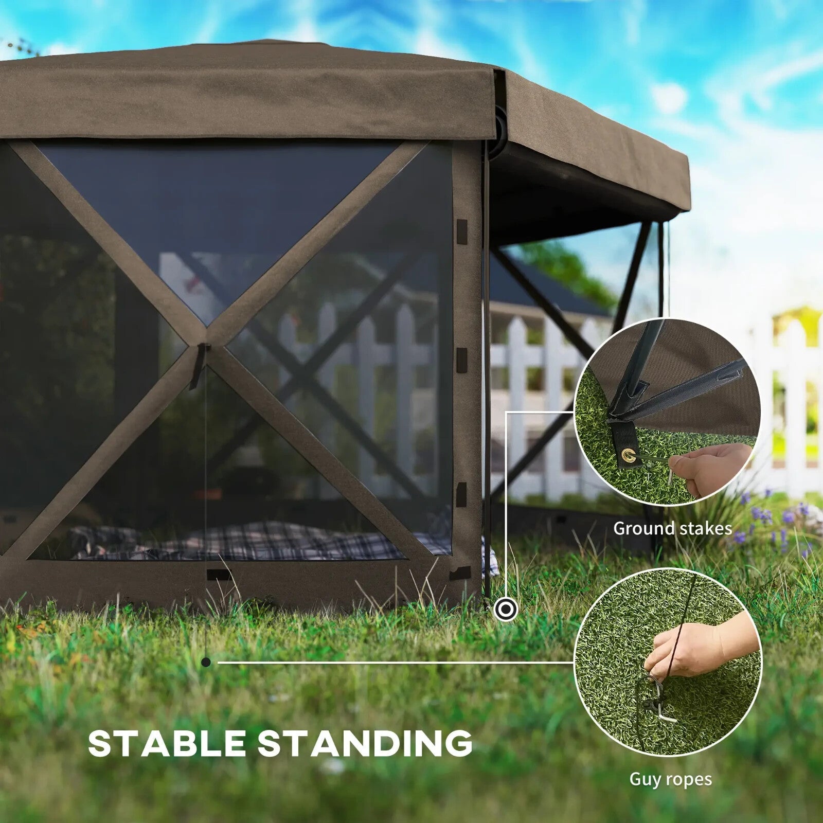 Hexagon Pop Up Gazebo with 5 Sides Netting Brown 3 x 3(m) Camping Shelter Cover - Home and Garden Furniture Shop - rustic - furniture