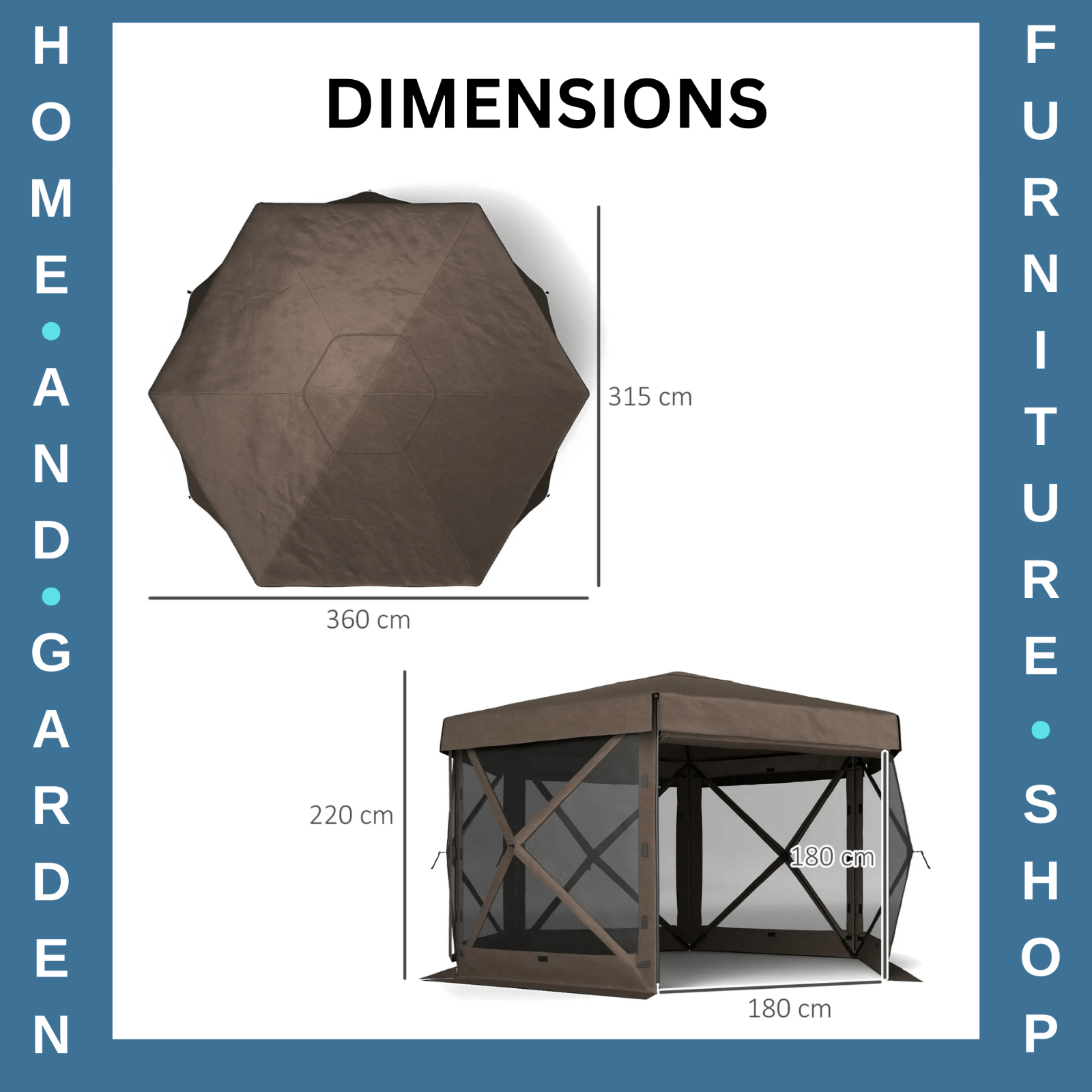 Hexagon Pop Up Gazebo with 5 Sides Netting Brown 3 x 3(m) Camping Shelter Cover - Home and Garden Furniture Shop - rustic - furniture