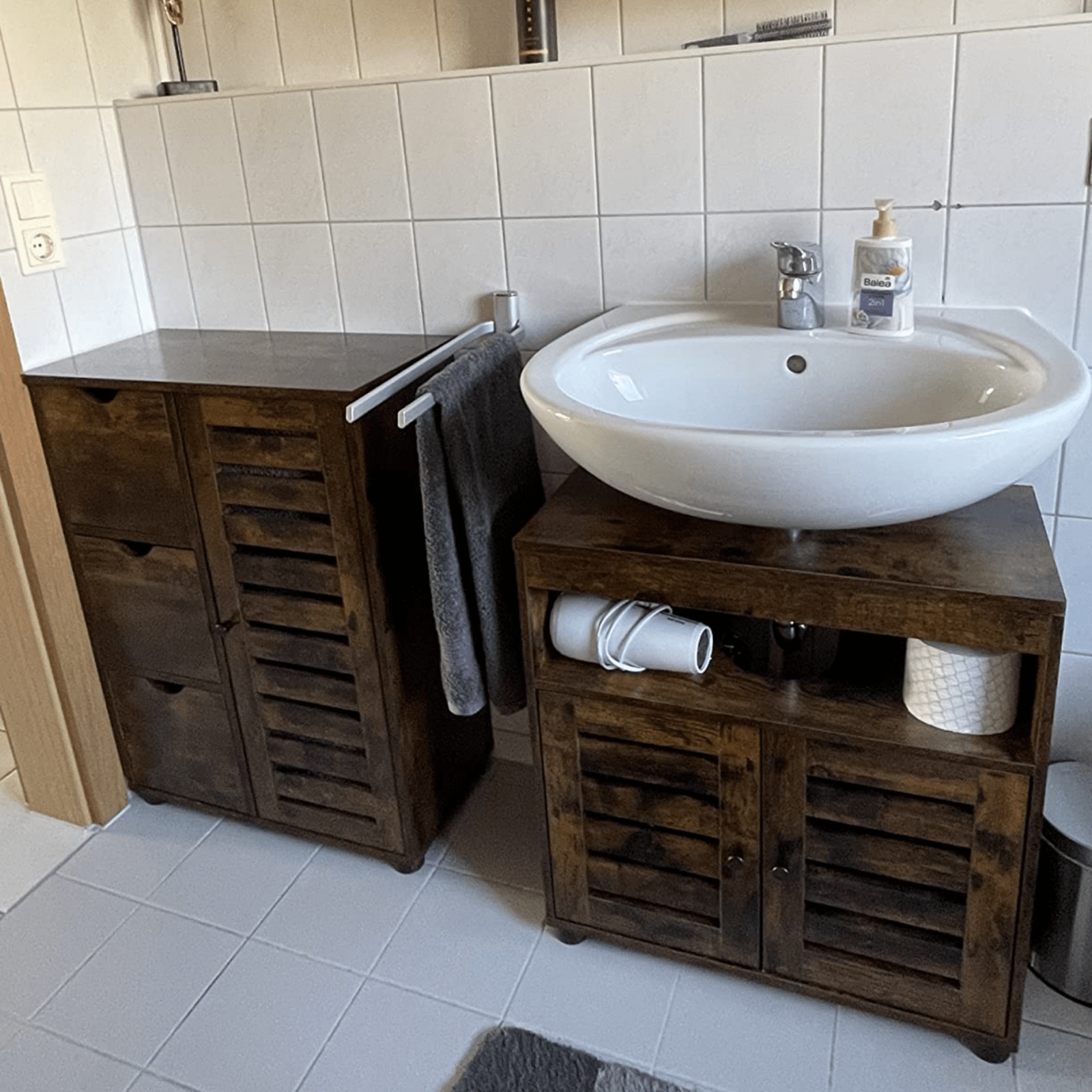 Industiral Bathroom Floor Cabinet Wooden Vintage Sideboard Storage Unit Drawers - Home and Garden Furniture Shop - rustic - furniture