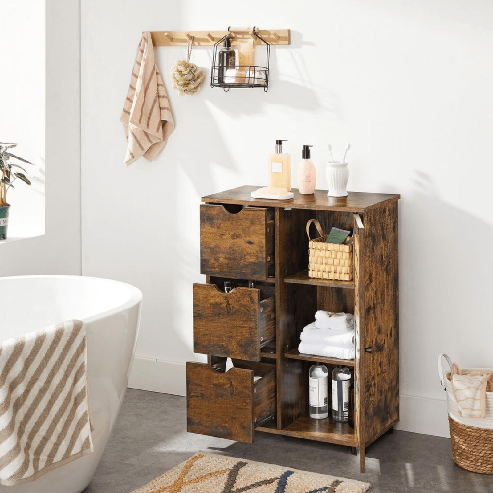Industiral Bathroom Floor Cabinet Wooden Vintage Sideboard Storage Unit Drawers - Home and Garden Furniture Shop - rustic - furniture