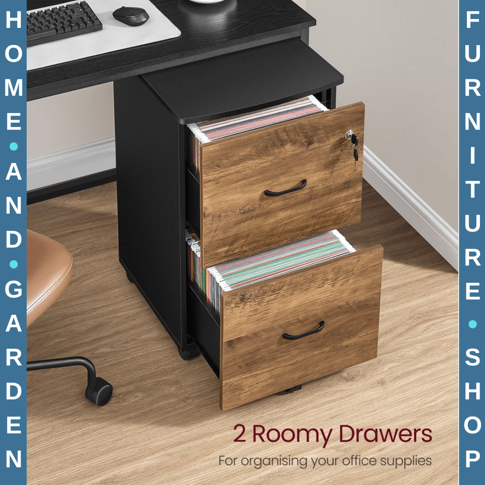 Industrial 2 Drawer Filing Cabinet Locking File Cabinet Home Office Desk Storage - Home and Garden Furniture Shop - rustic - furniture