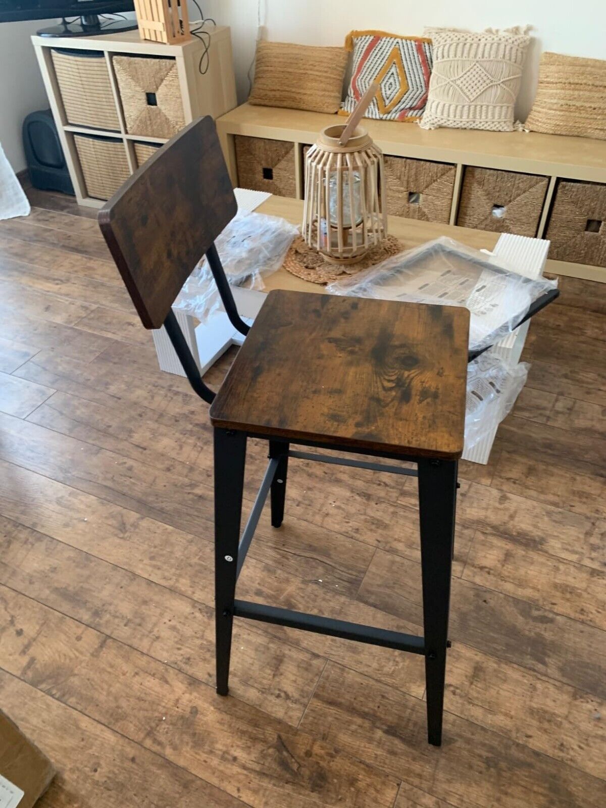 Industrial Bar Stools Set of 2 Bar Chairs Backrest Footrest Tall Kitchen Chairs - Home and Garden Furniture Shop - rustic - furniture