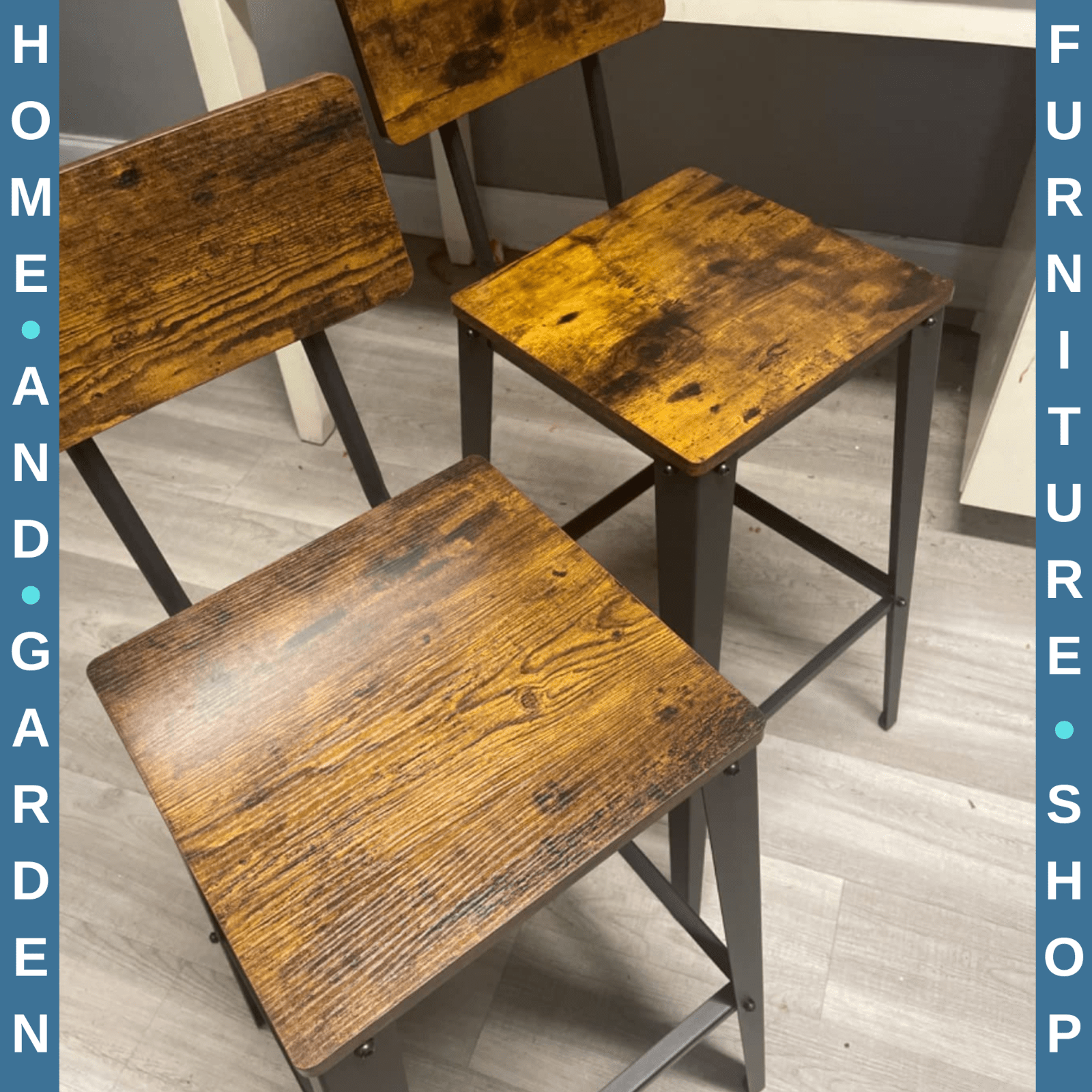 Industrial Bar Stools Set of 2 Bar Chairs Backrest Footrest Tall Kitchen Chairs - Home and Garden Furniture Shop - rustic - furniture