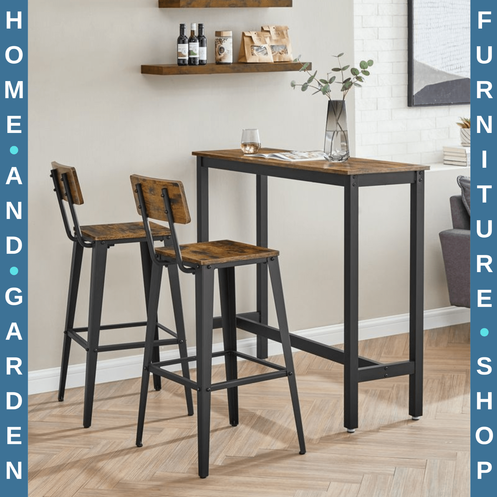 Industrial Bar Stools Set of 2 Bar Chairs Backrest Footrest Tall Kitchen Chairs - Home and Garden Furniture Shop - rustic - furniture