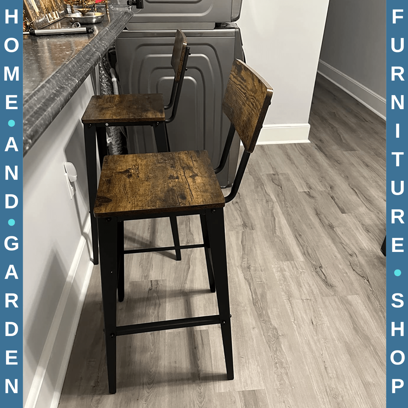 Industrial Bar Stools Set of 2 Bar Chairs Backrest Footrest Tall Kitchen Chairs - Home and Garden Furniture Shop - rustic - furniture