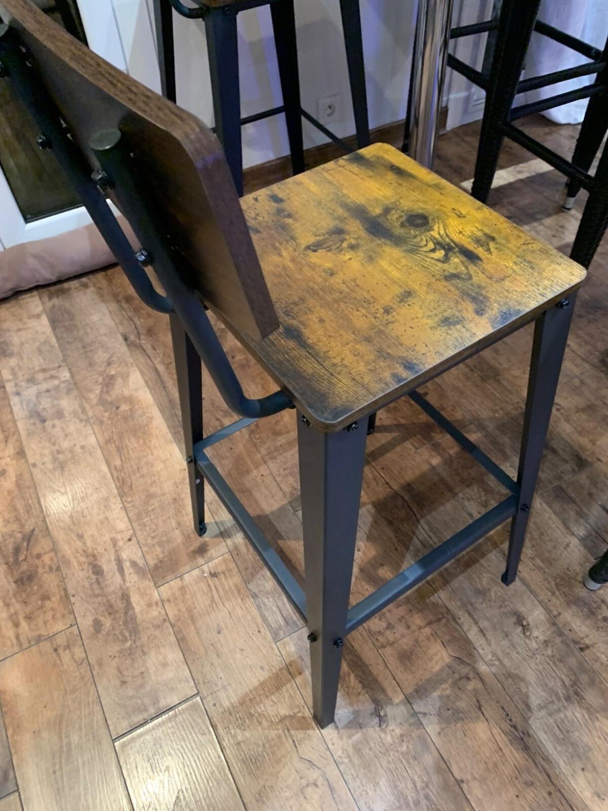 Industrial Bar Stools Set of 2 Bar Chairs Backrest Footrest Tall Kitchen Chairs - Home and Garden Furniture Shop - rustic - furniture