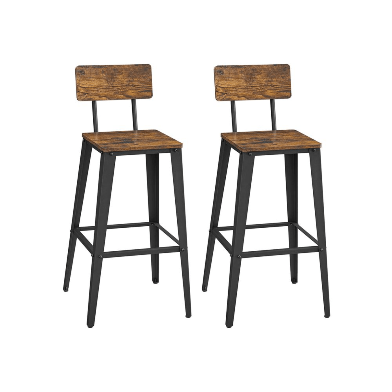 Industrial Bar Stools Set of 2 Bar Chairs Backrest Footrest Tall Kitchen Chairs - Home and Garden Furniture Shop - rustic - furniture
