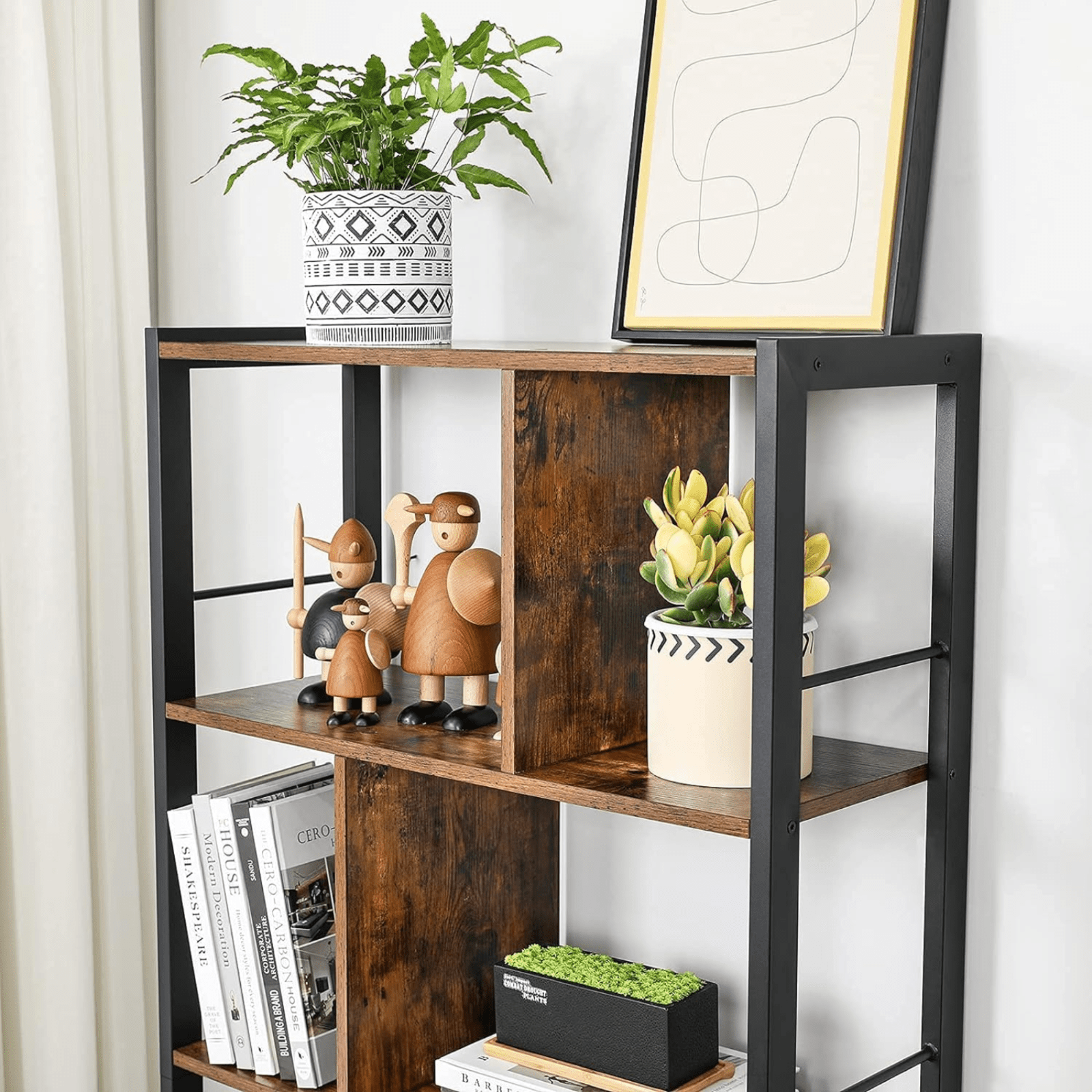 Industrial Bookcase Cupboard Tall Rustic Bookshelf 5 Tier Rustic Shelving Unit - Home and Garden Furniture Shop - #rustic - furniture#