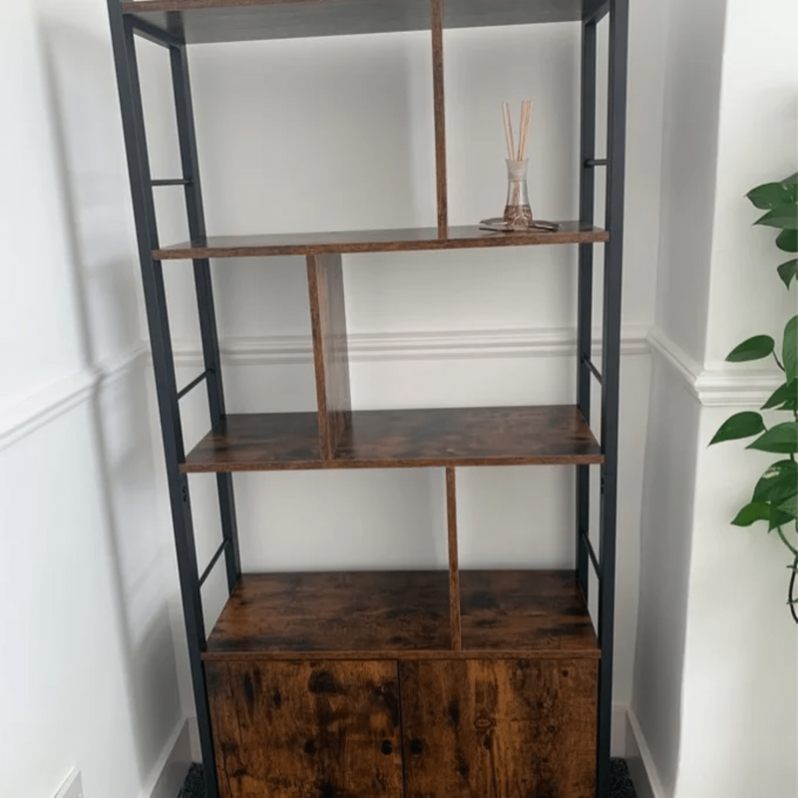 Industrial Bookcase Cupboard Tall Rustic Bookshelf 5 Tier Rustic Shelving Unit - Home and Garden Furniture Shop - #rustic - furniture#