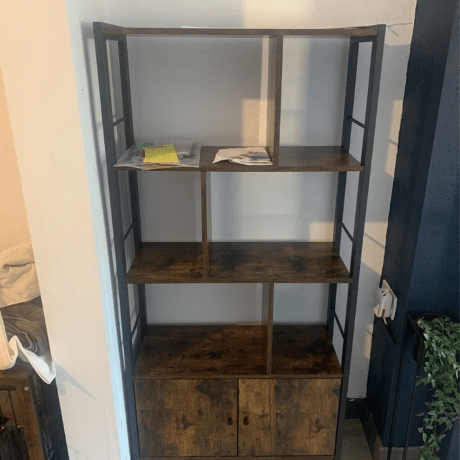 Industrial Bookcase Cupboard Tall Rustic Bookshelf 5 Tier Rustic Shelving Unit - Home and Garden Furniture Shop - #rustic - furniture#