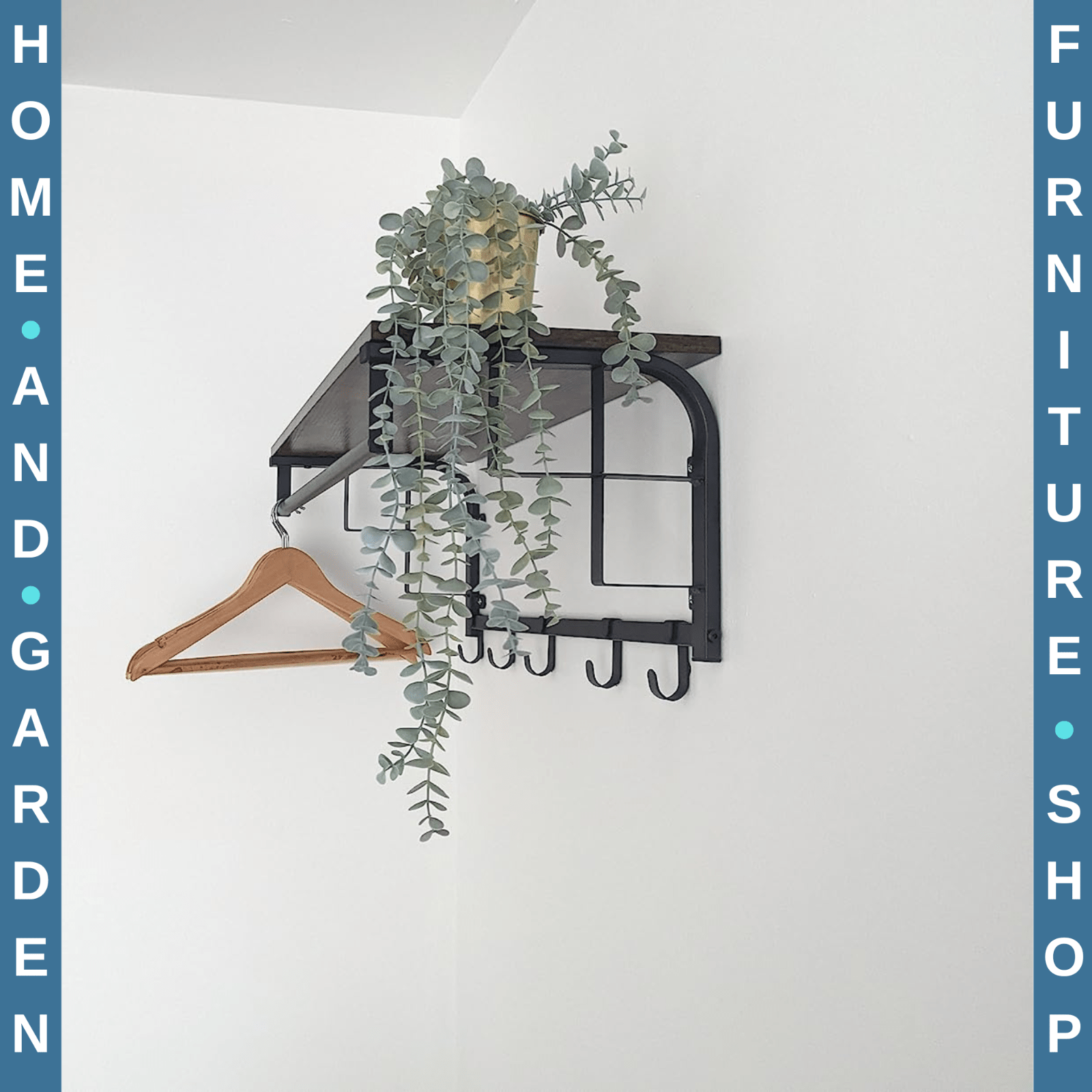 Industrial Coat Rack Hanging Rail Wall Mounted 5 Hooks Rustic Brown Shelf Hats - Home and Garden Furniture Shop - rustic - furniture