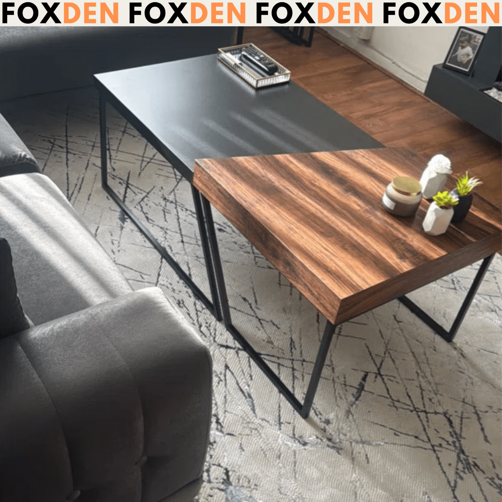 Industrial Coffee Table Set of 2 Rustic Brown Side Tables Living Room Sofa End - Home and Garden Furniture Shop - rustic - furniture