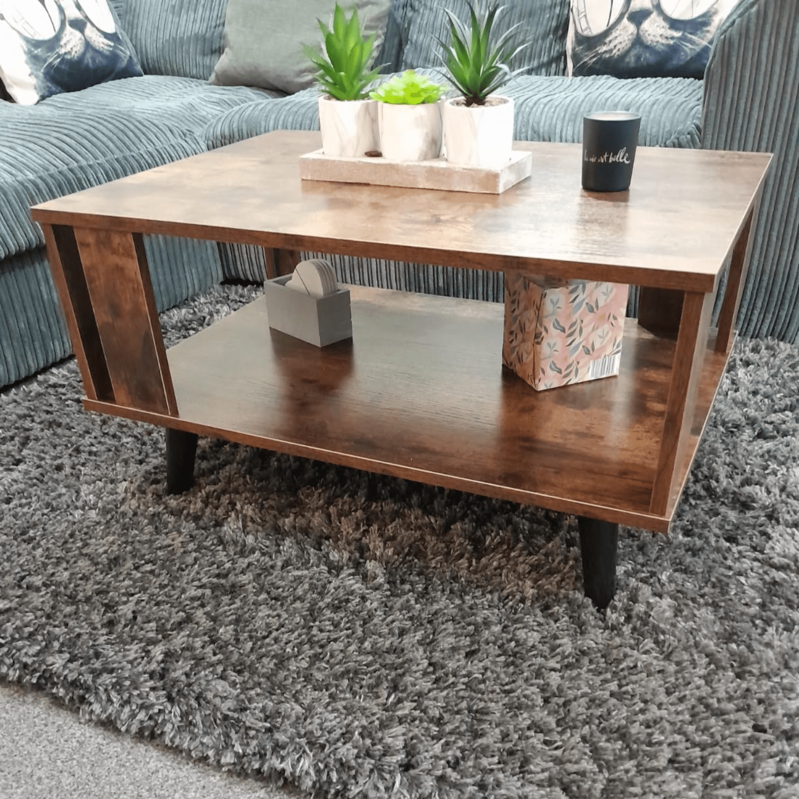 Industrial Coffee Table Shelf 2 Tier Wooden Center Small Side Table Living Room - Home and Garden Furniture Shop - #rustic - furniture#