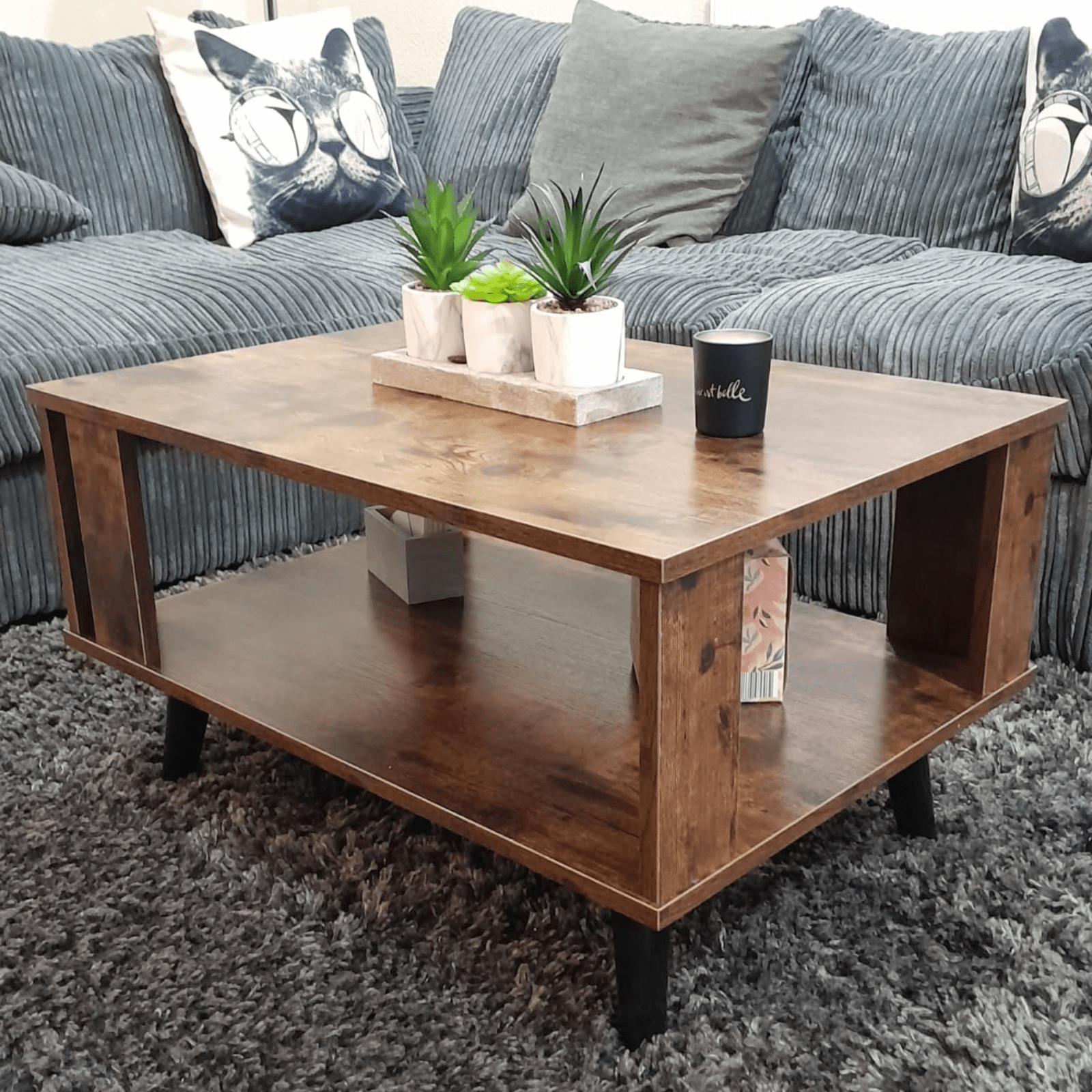 Industrial Coffee Table Shelf 2 Tier Wooden Center Small Side Table Living Room - Home and Garden Furniture Shop - #rustic - furniture#