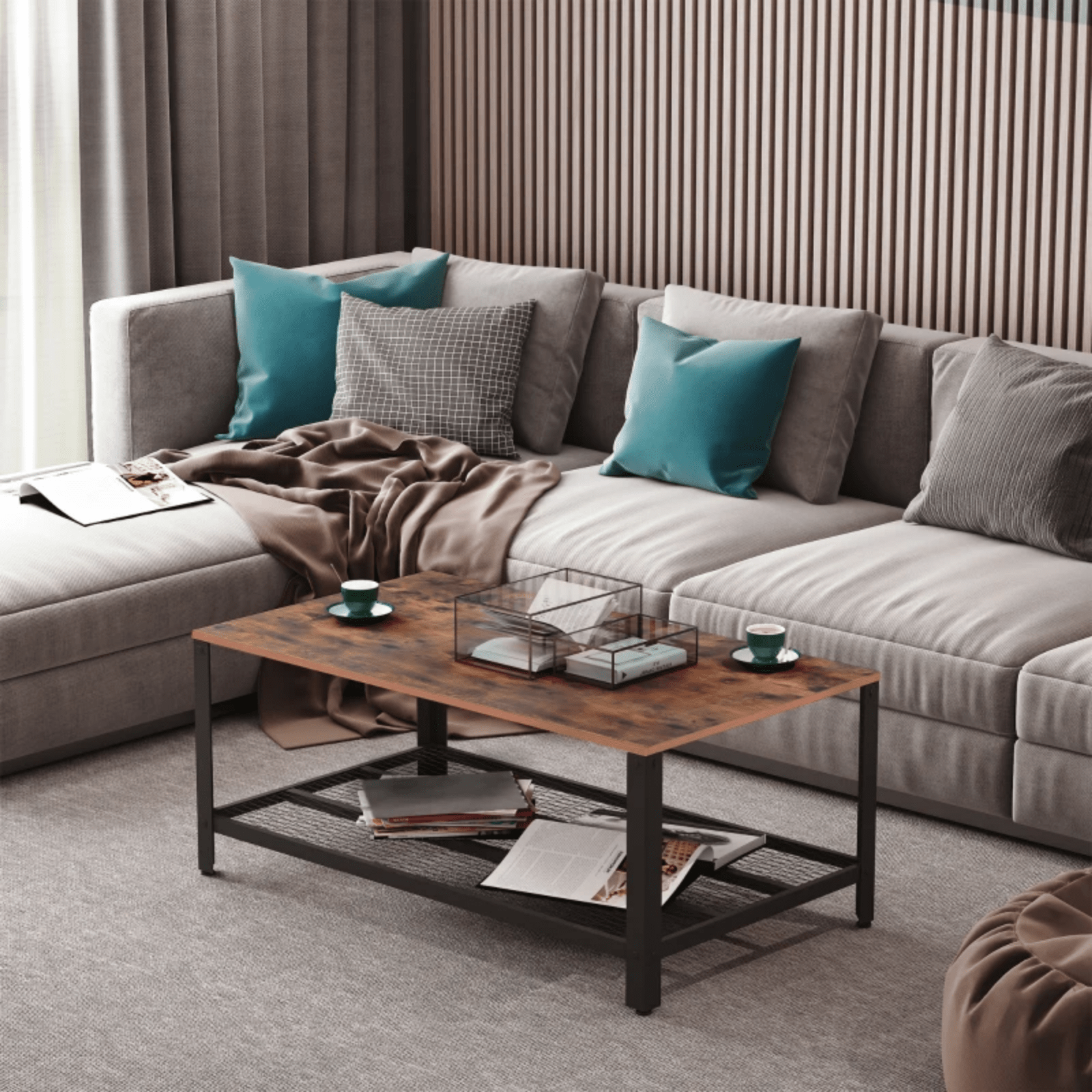 Industrial Coffee Table with Shelf Vintage Retro Living Room Furniture Side End - Home and Garden Furniture Shop - rustic - furniture