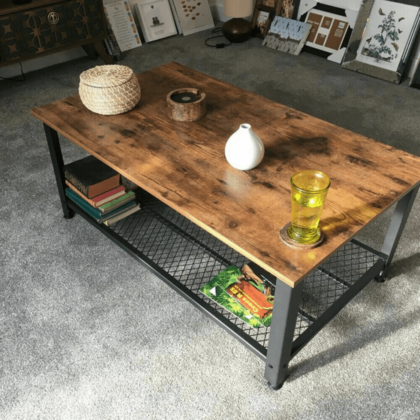 Industrial Coffee Table with Shelf Vintage Retro Living Room Furniture Side End - Home and Garden Furniture Shop - rustic - furniture