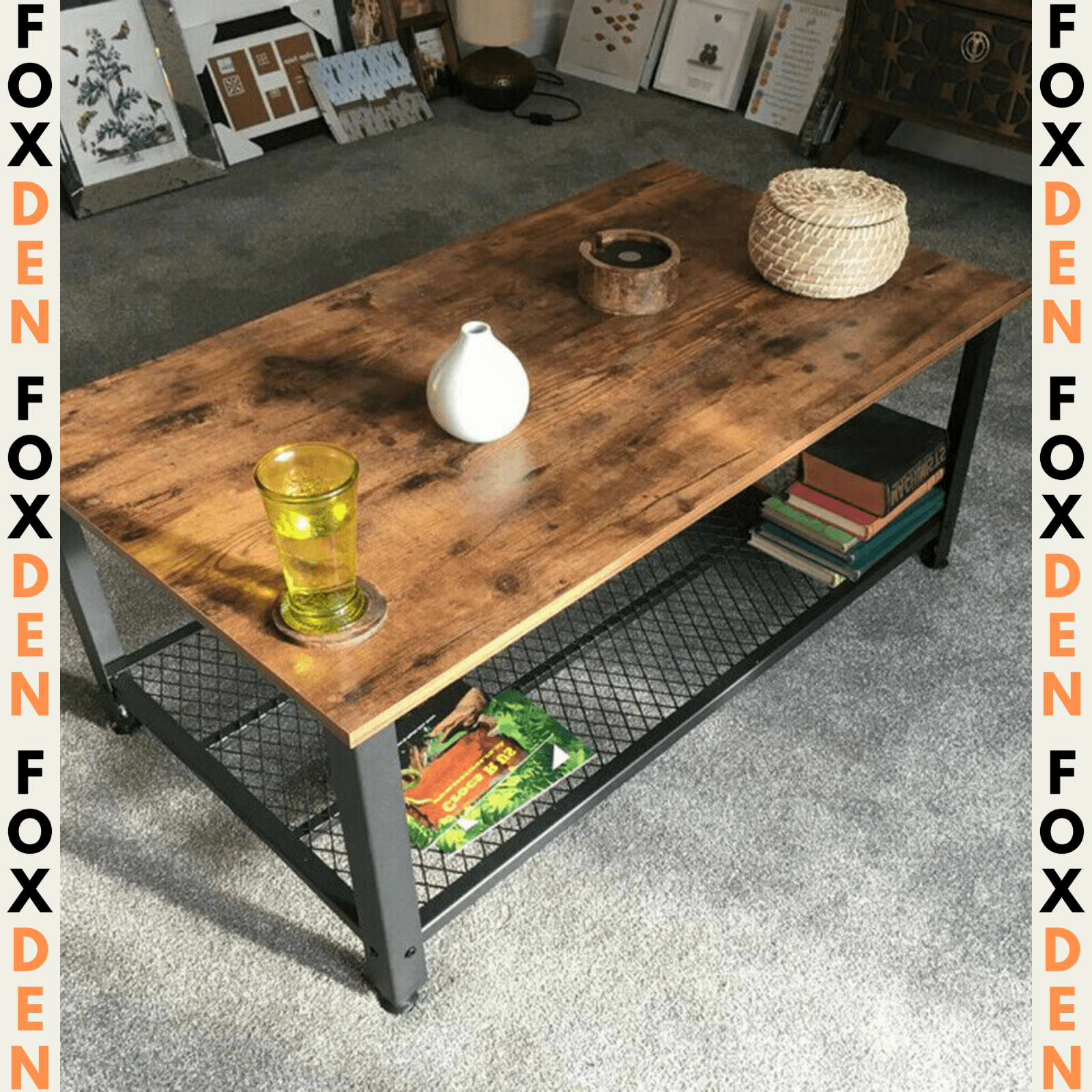 Industrial Coffee Table with Shelf Vintage Retro Living Room Furniture Side End - Home and Garden Furniture Shop - rustic - furniture