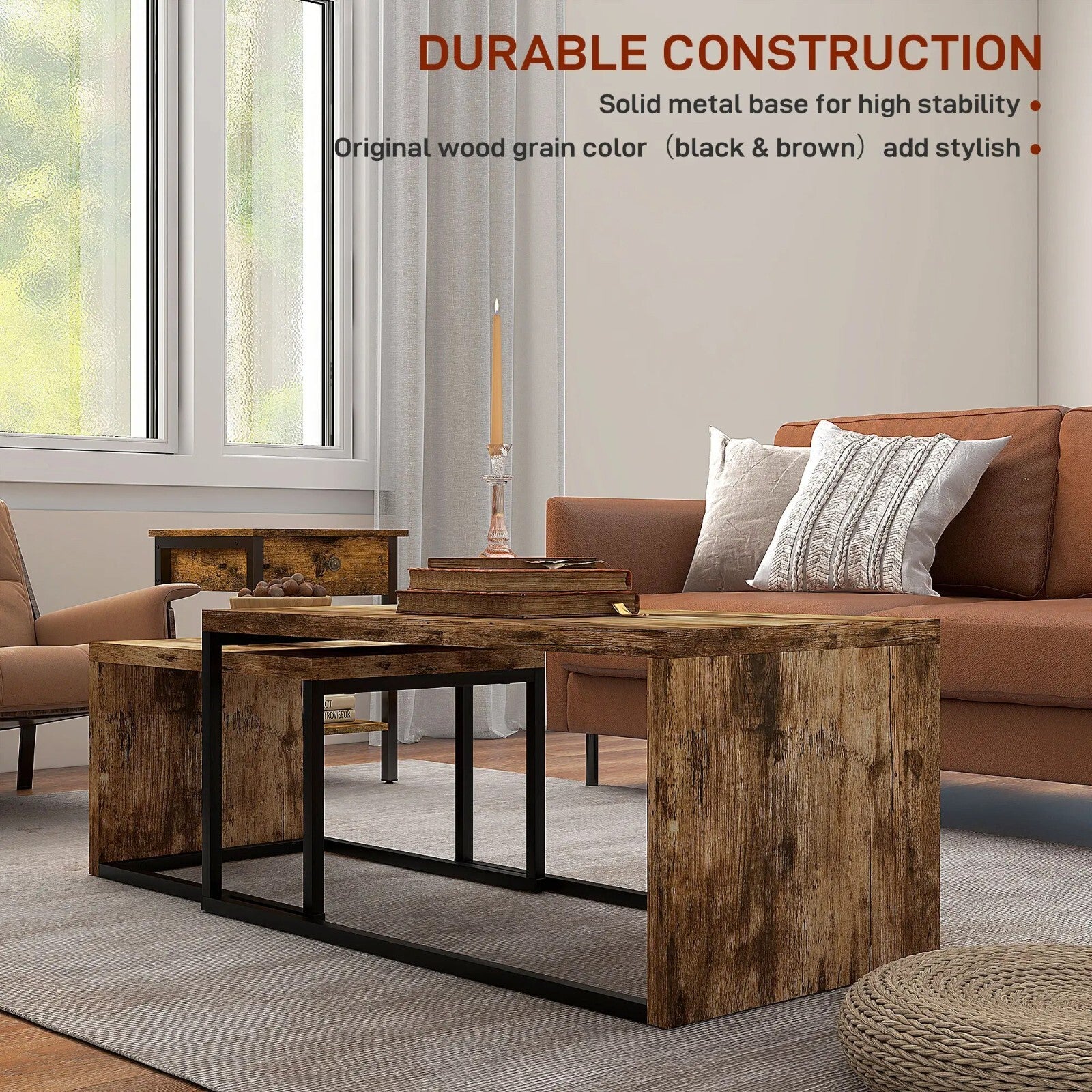 Industrial Coffee Tables Set of 2 Nesting Side Table Living Room Bedroom Rustic - Home and Garden Furniture Shop - rustic - furniture