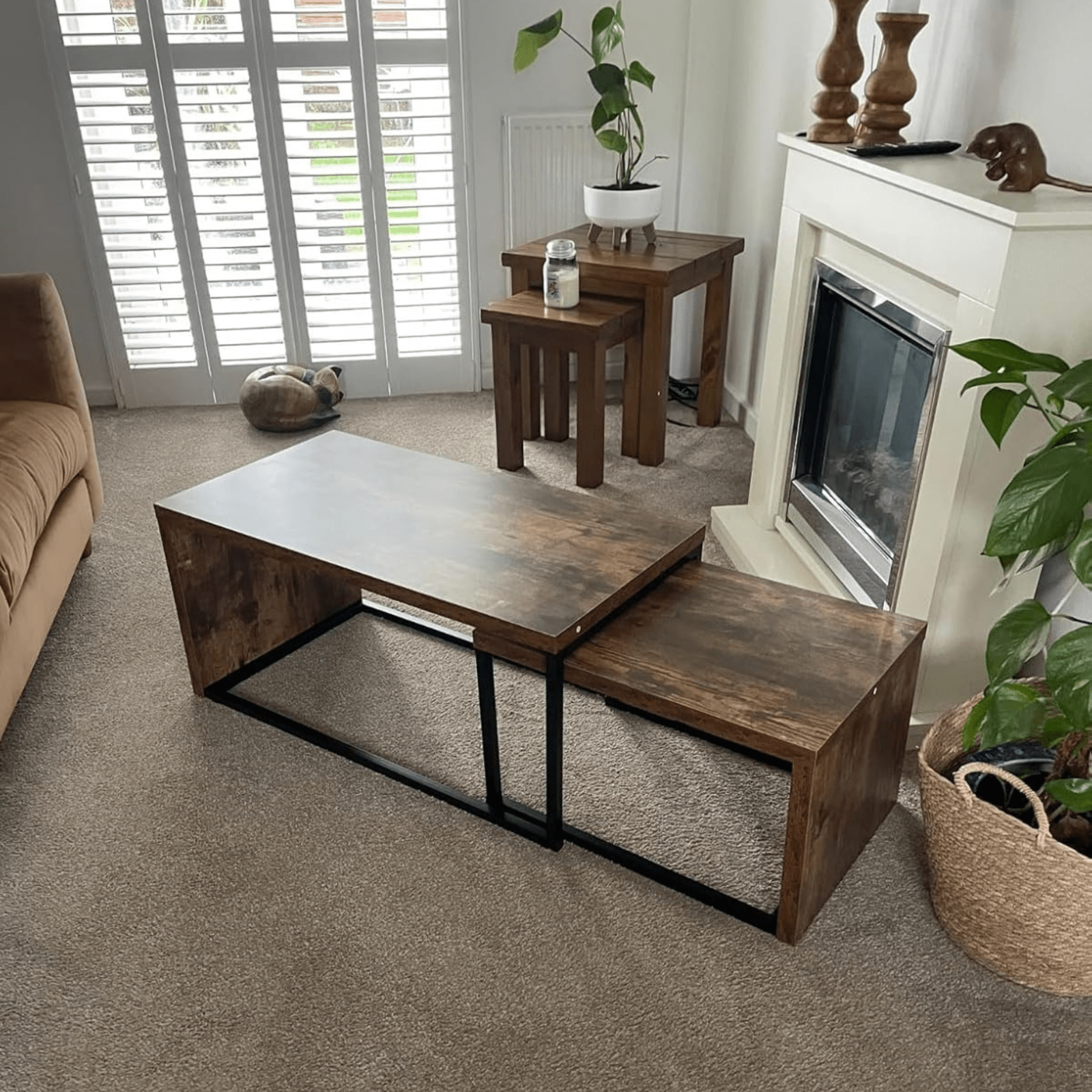 Industrial Coffee Tables Set of 2 Nesting Side Table Living Room Bedroom Rustic - Home and Garden Furniture Shop - #rustic - furniture#