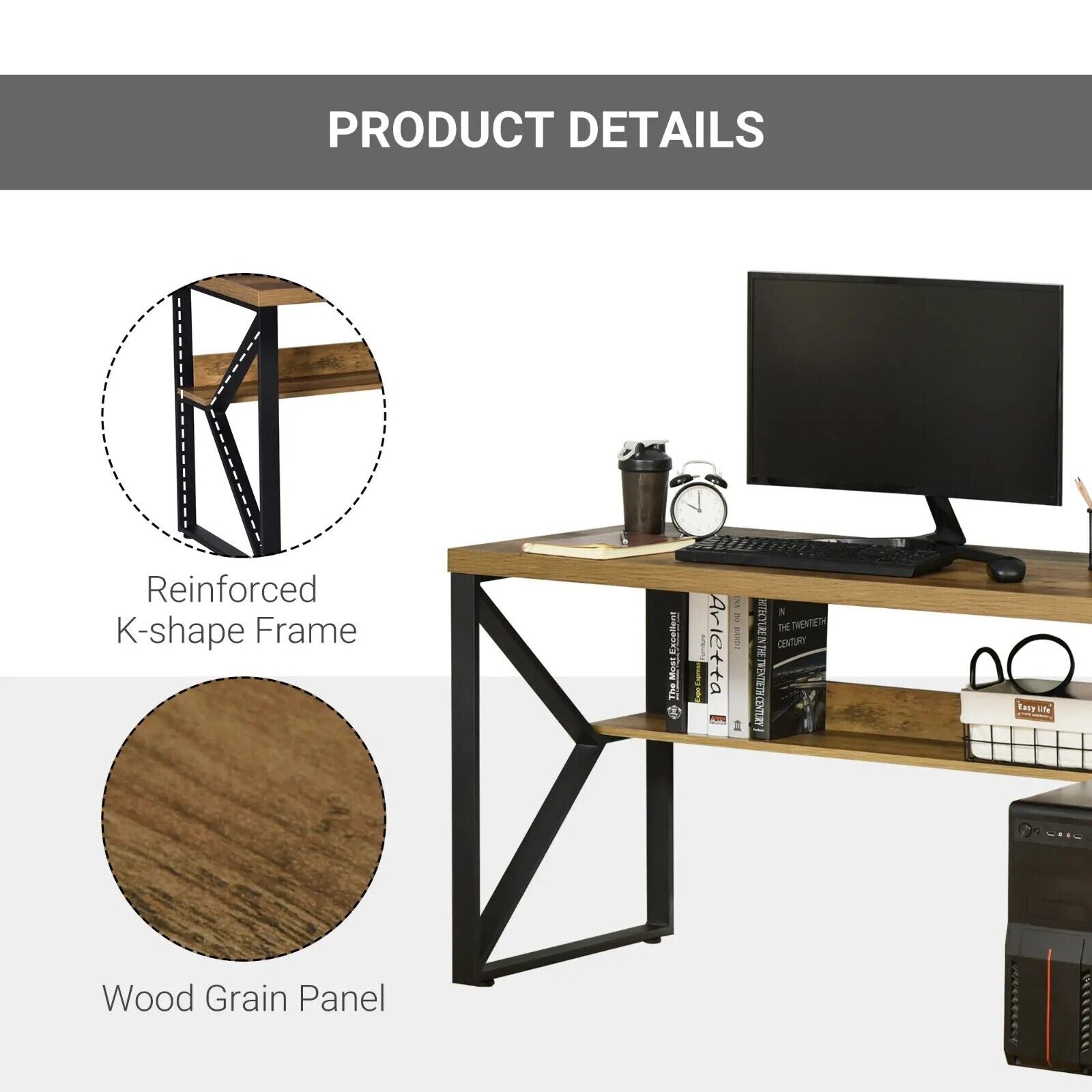 Industrial Computer Desk Storage Shelf Home Office Rustic Workstation Metal Legs - Home and Garden Furniture Shop - rustic - furniture