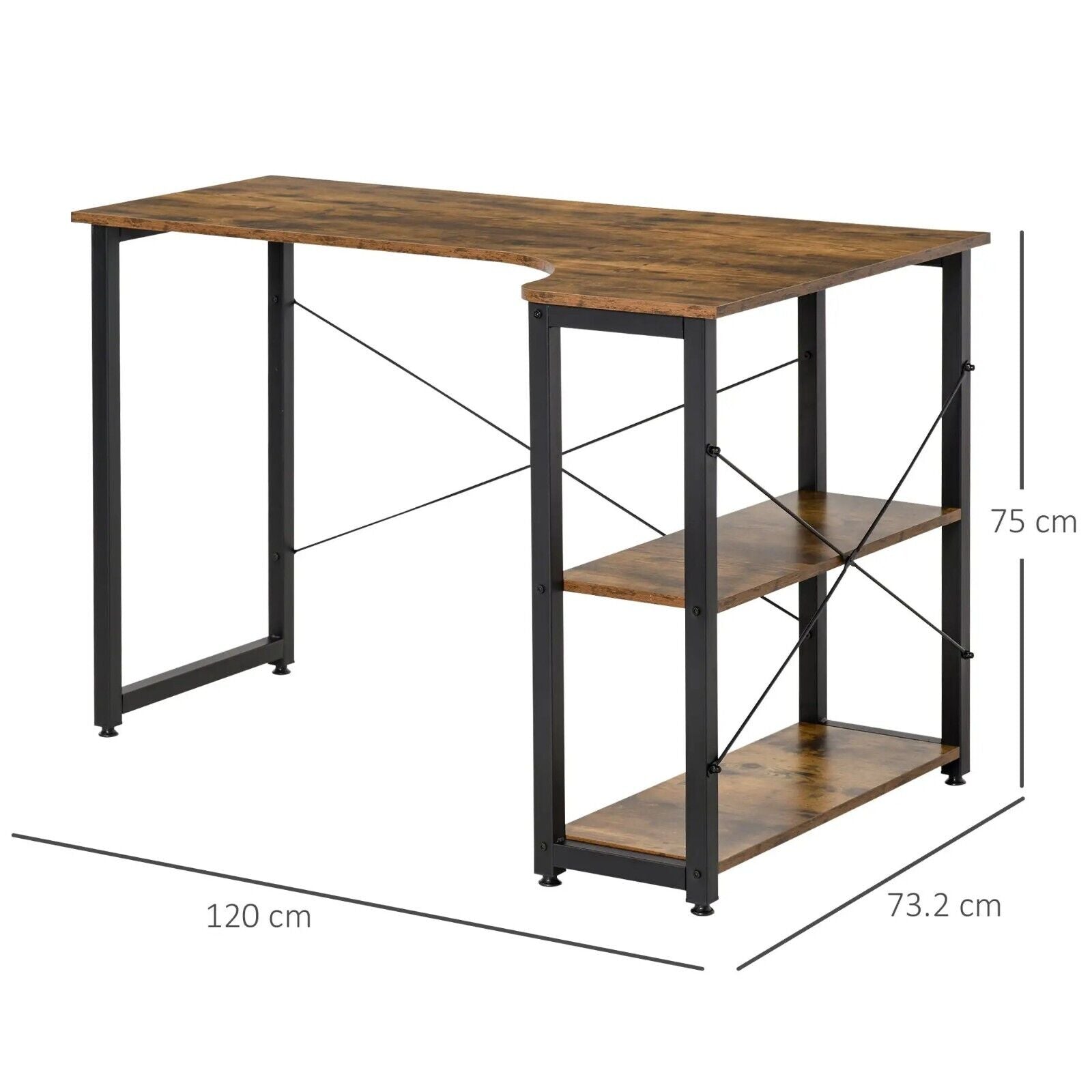 Industrial Corner Computer Desk Home Office L Desk 2 Shelves Steel Frame Rustic - Home and Garden Furniture Shop - #rustic - furniture#