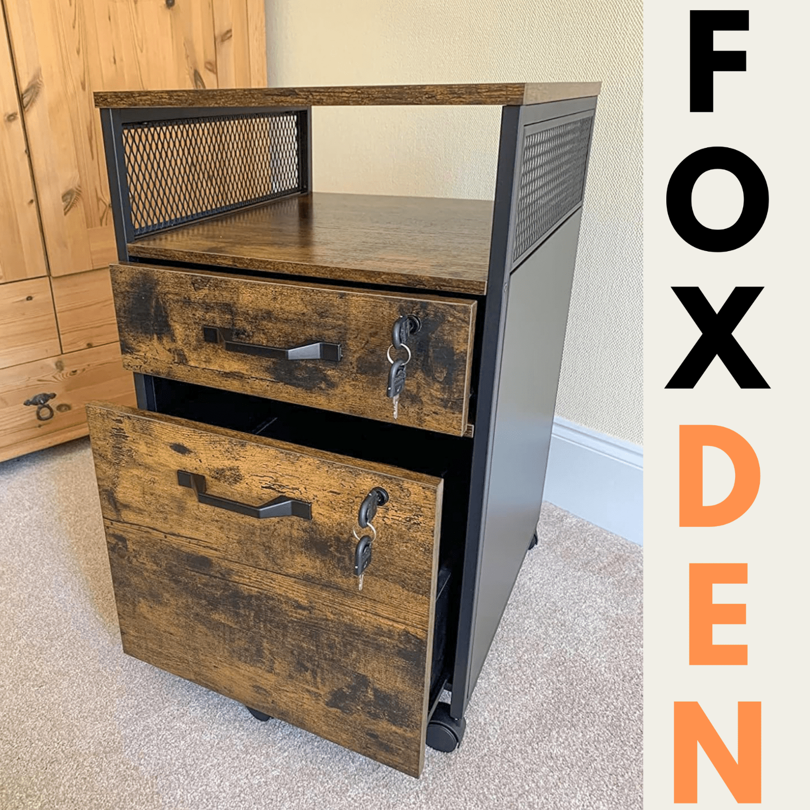 Industrial Filing Storage Cabinet Lockable Under Desk Drawers with Wheels Shelf - Home and Garden Furniture Shop - rustic - furniture