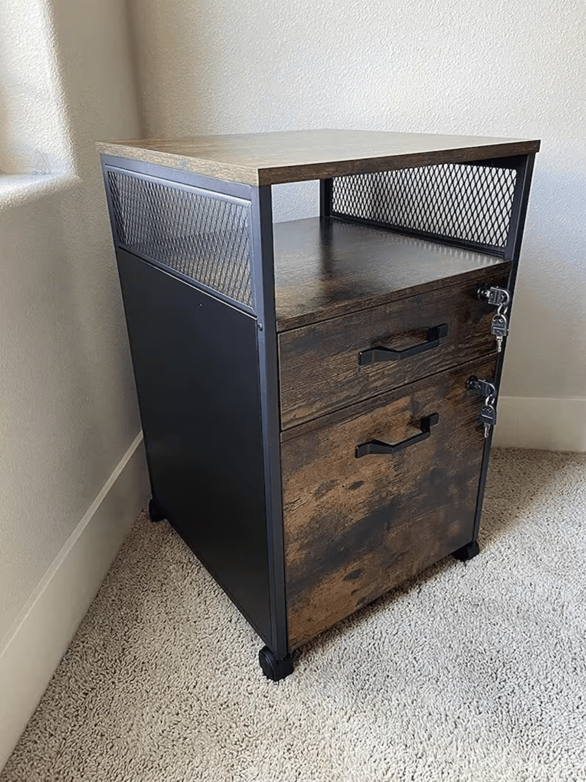 Industrial Filing Storage Cabinet Lockable Under Desk Drawers with Wheels Shelf - Home and Garden Furniture Shop - #rustic - furniture#