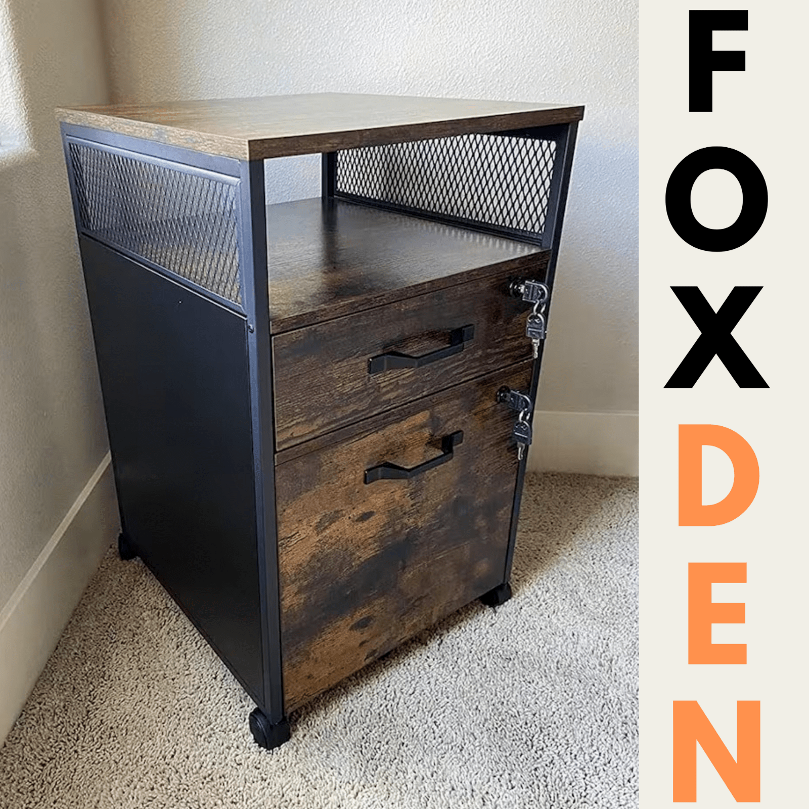 Industrial Filing Storage Cabinet Lockable Under Desk Drawers with Wheels Shelf - Home and Garden Furniture Shop - rustic - furniture