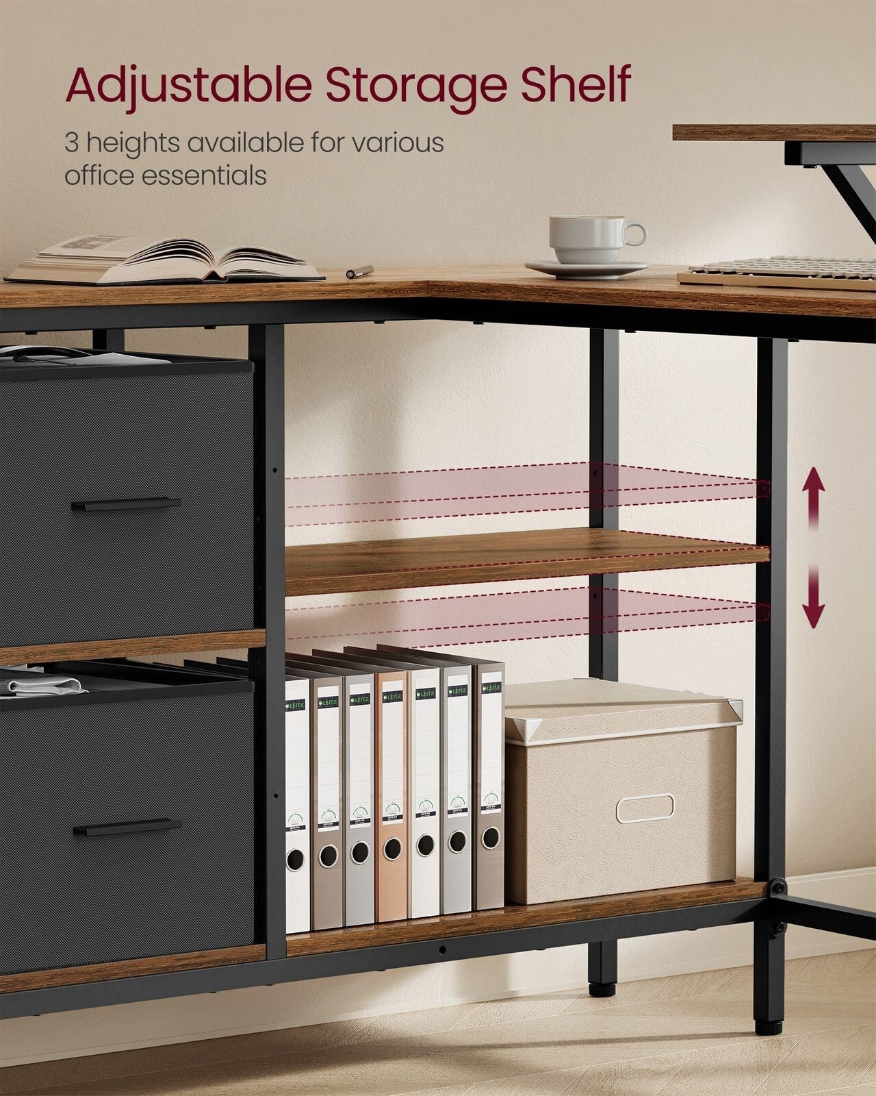 Industrial L Shaped Computer Desk with Drawers Rustic Brown Desk Monitor Stand - Home and Garden Furniture Shop - rustic - furniture