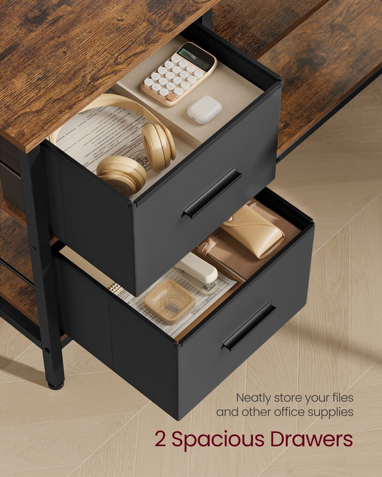 Industrial L Shaped Computer Desk with Drawers Rustic Brown Desk Monitor Stand - Home and Garden Furniture Shop - rustic - furniture