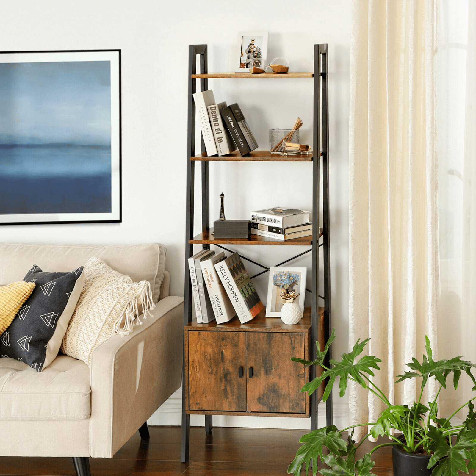 Industrial Ladder Shelf Rustic Metal Bookcase Cabinet Vintage Retro Furniture UK - Home and Garden Furniture Shop - #rustic - furniture#