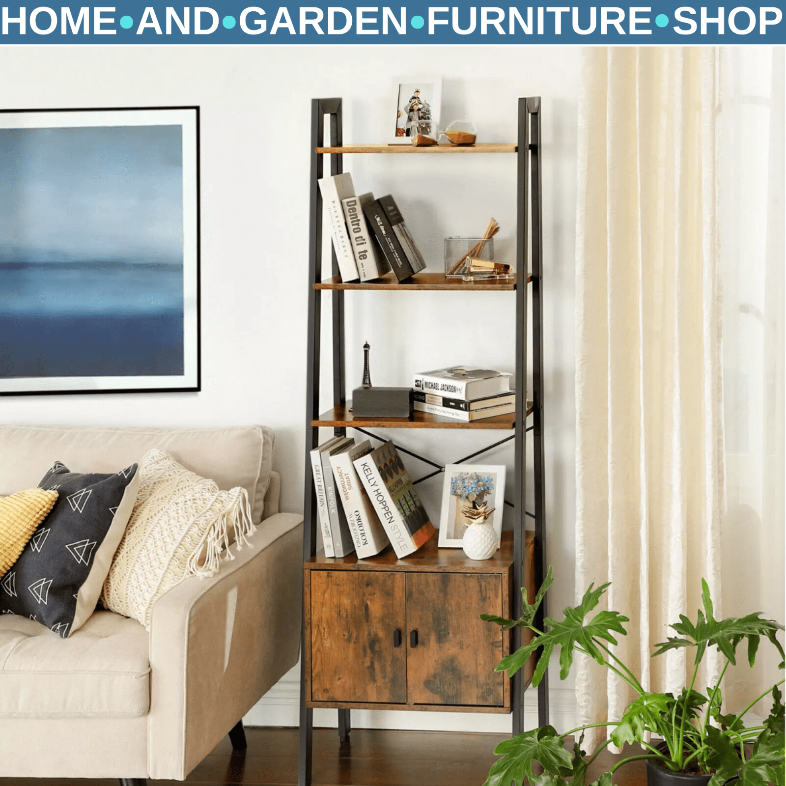 Industrial Ladder Shelf Rustic Metal Bookcase Cabinet Vintage Retro Furniture UK - Home and Garden Furniture Shop - rustic - furniture