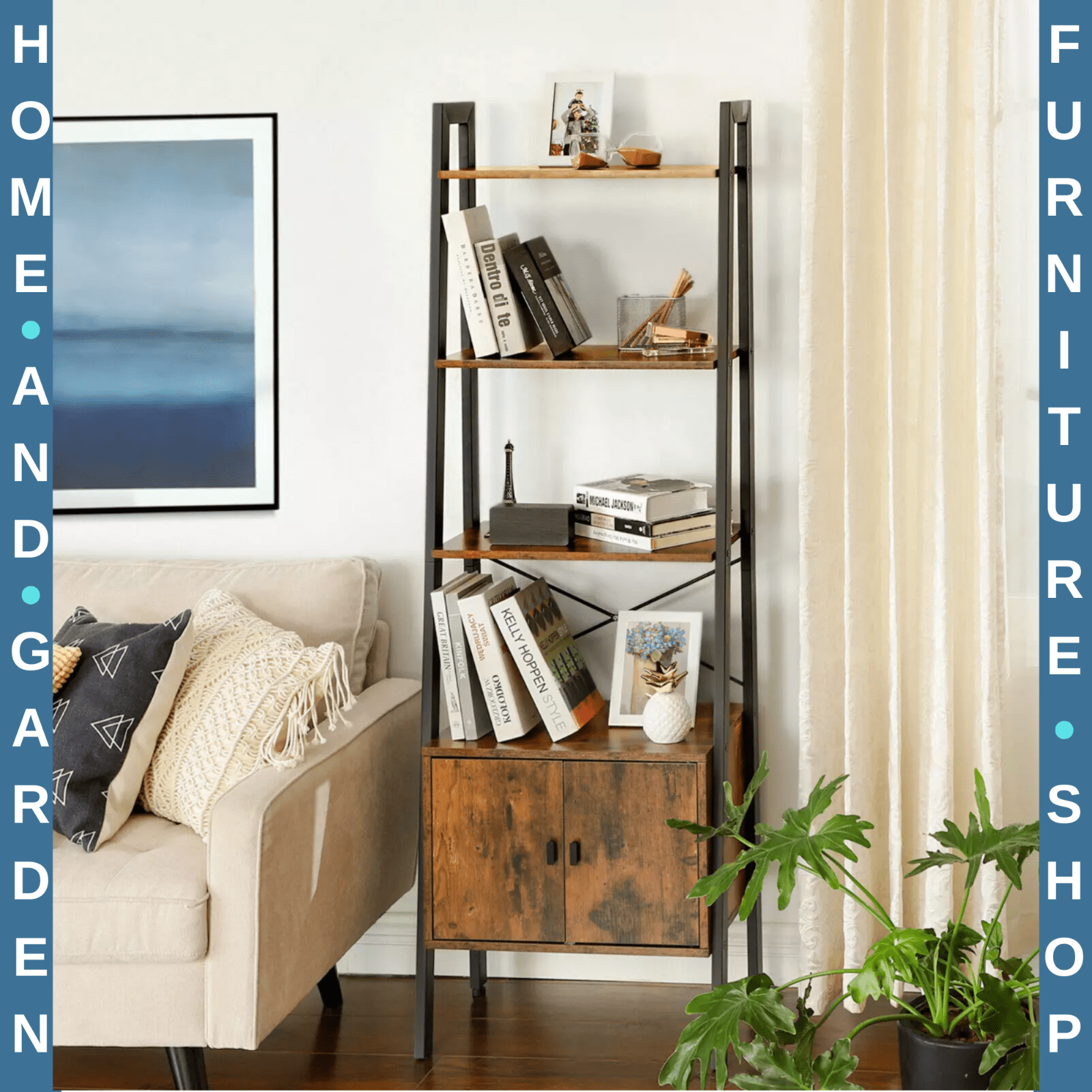 Industrial Ladder Shelf Rustic Metal Bookcase Cabinet Vintage Retro Furniture UK - Home and Garden Furniture Shop - rustic - furniture