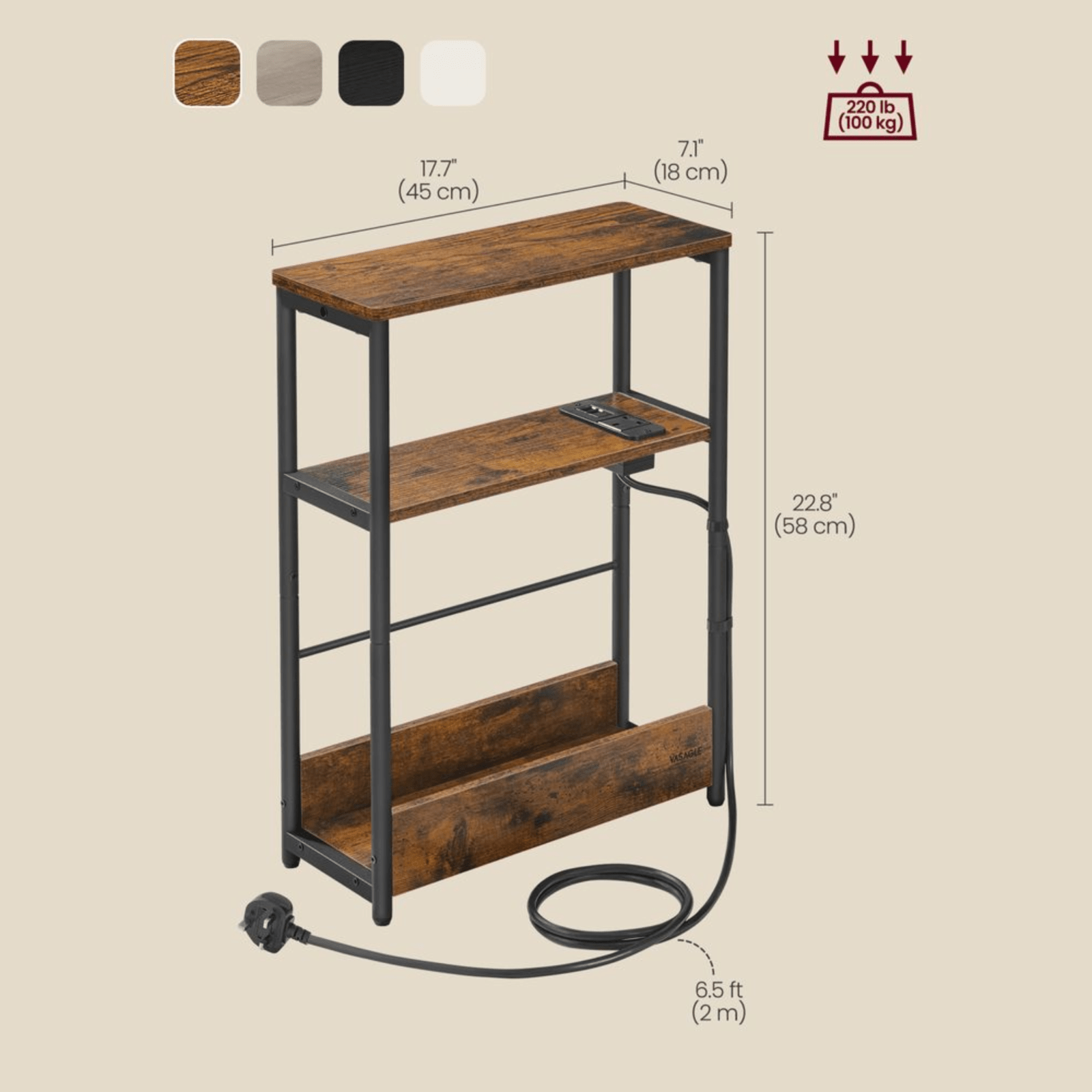 Industrial Narrow Sofa Side Table Shelf Plug Socket USB Rustic Bedside End Table - Home and Garden Furniture Shop - #rustic - furniture#