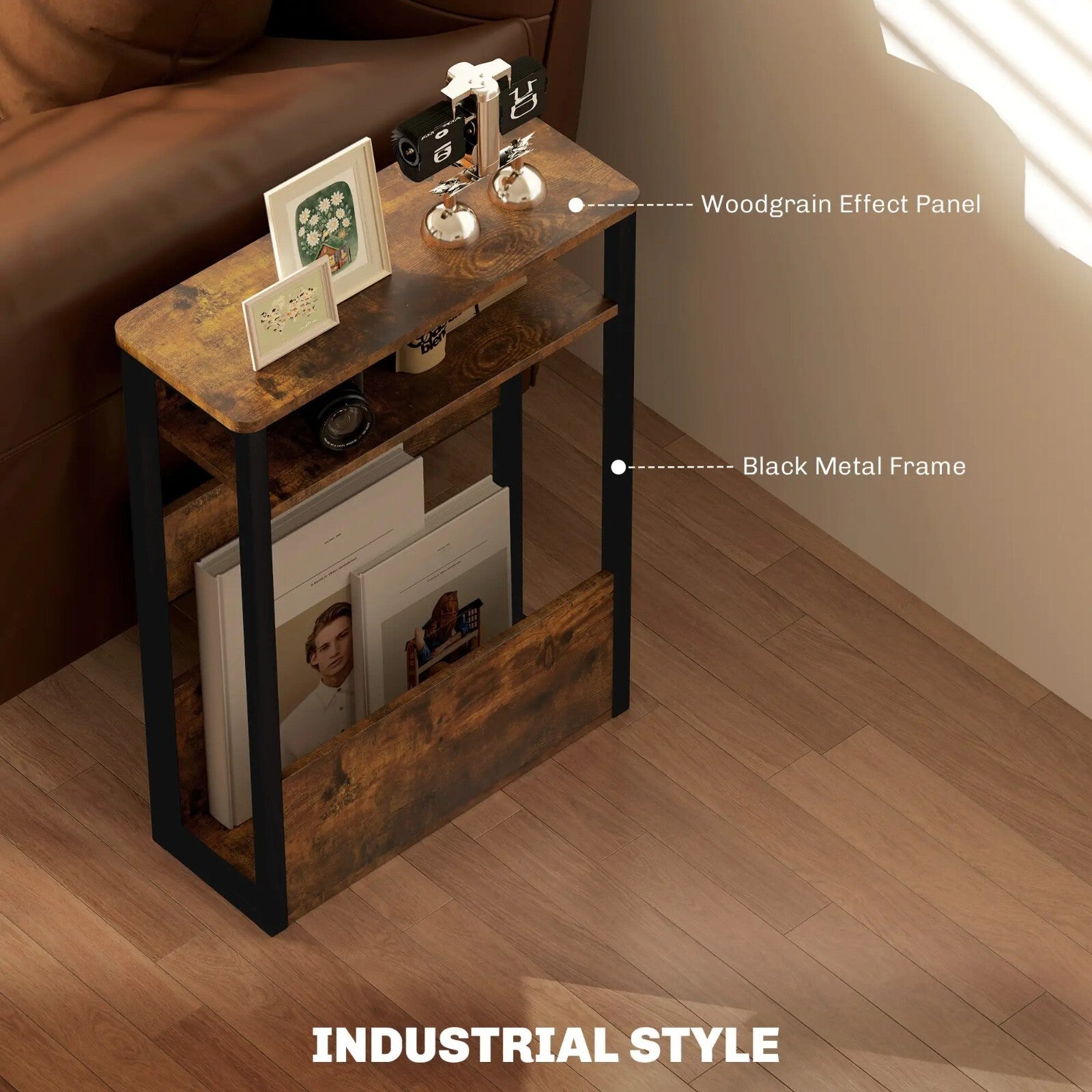 Industrial Narrow Sofa Side Table Storage Shelf Rustic Stand Bedside End Table - Home and Garden Furniture Shop - rustic - furniture