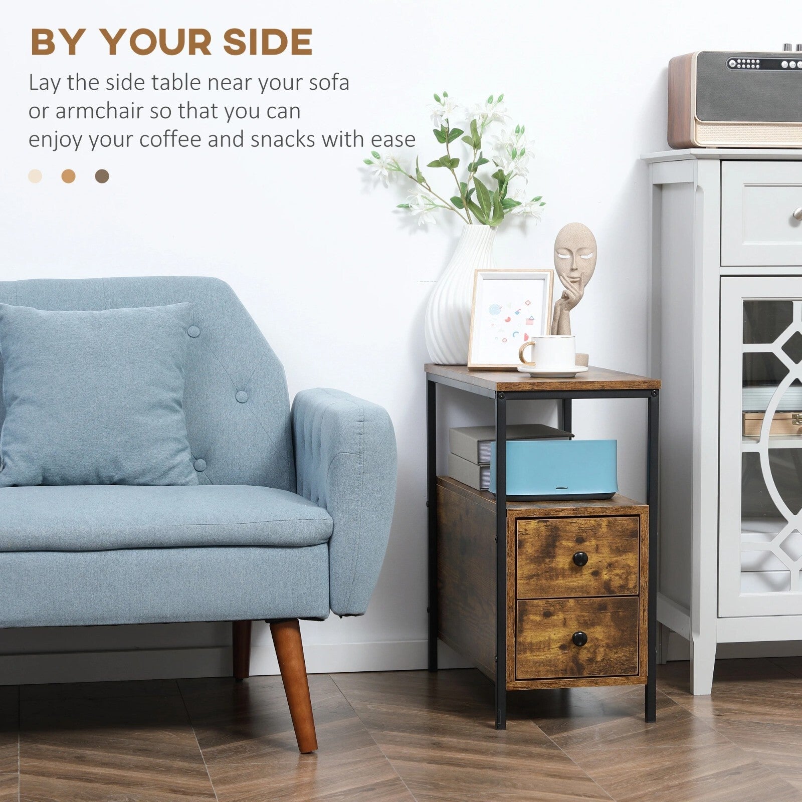 Industrial Narrow Sofa Side Table with 2 Drawers Storage End Shelf Rustic Brown - Home and Garden Furniture Shop - rustic - furniture