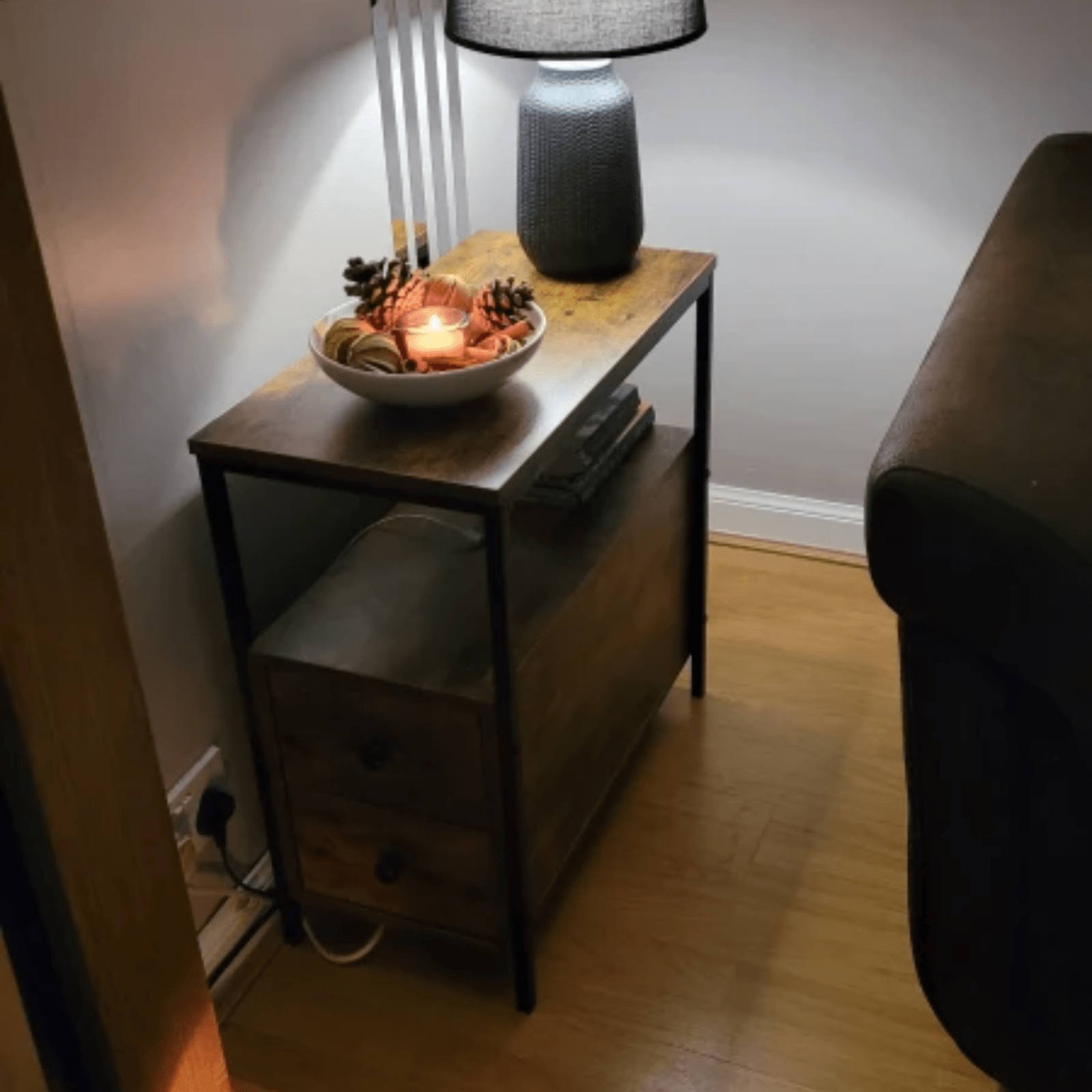 Industrial Narrow Sofa Side Table with 2 Drawers Storage End Shelf Rustic Brown - Home and Garden Furniture Shop - rustic - furniture