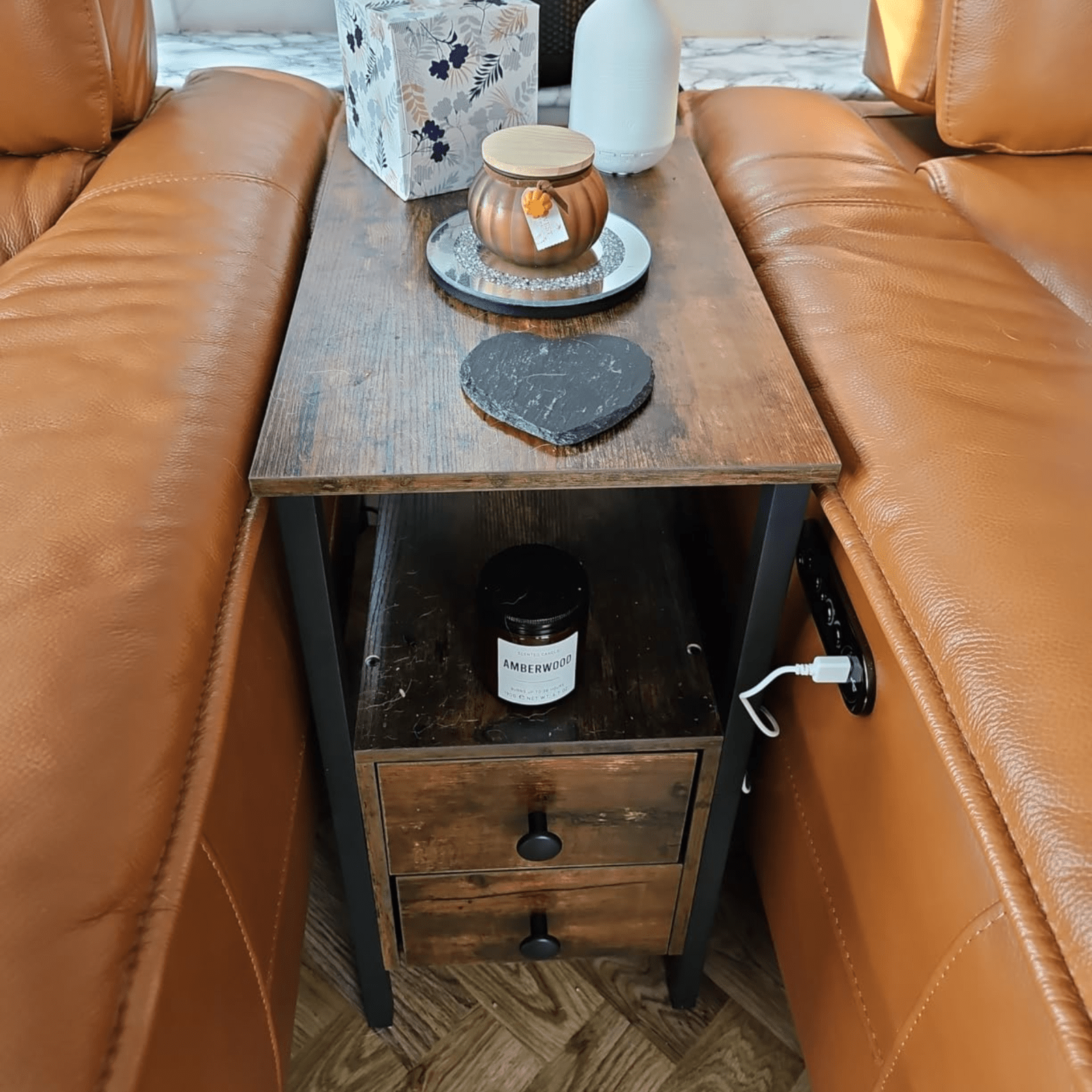 Industrial Narrow Sofa Side Table with 2 Drawers Storage End Shelf Rustic Brown - Home and Garden Furniture Shop - #rustic - furniture#