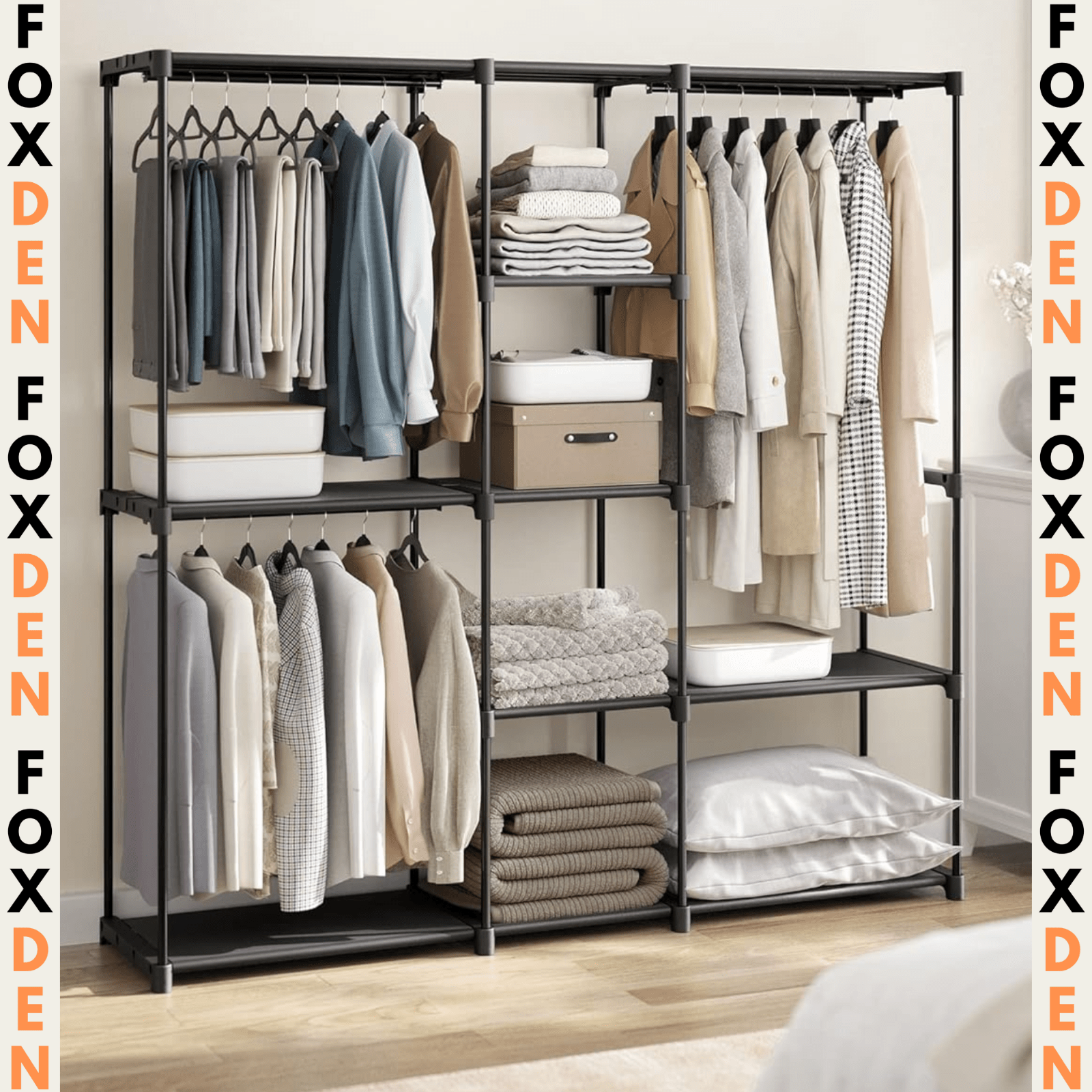 Industrial Open Wardrobe Clothes Rail Rack Bedroom Storage Metal Unit Shelves - Home and Garden Furniture Shop - #rustic - furniture#