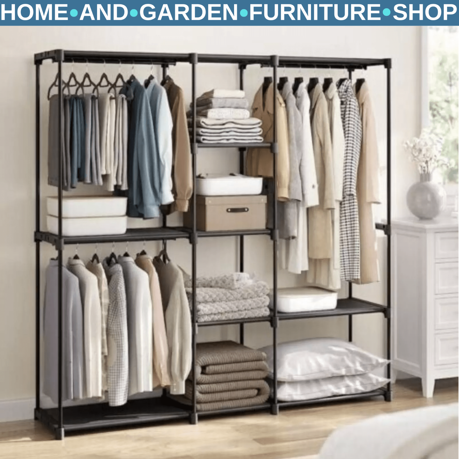 Industrial Portable Open Wardrobe Clothes Rail Rack Bedroom Storage Unit Shelves - Home and Garden Furniture Shop - rustic - furniture