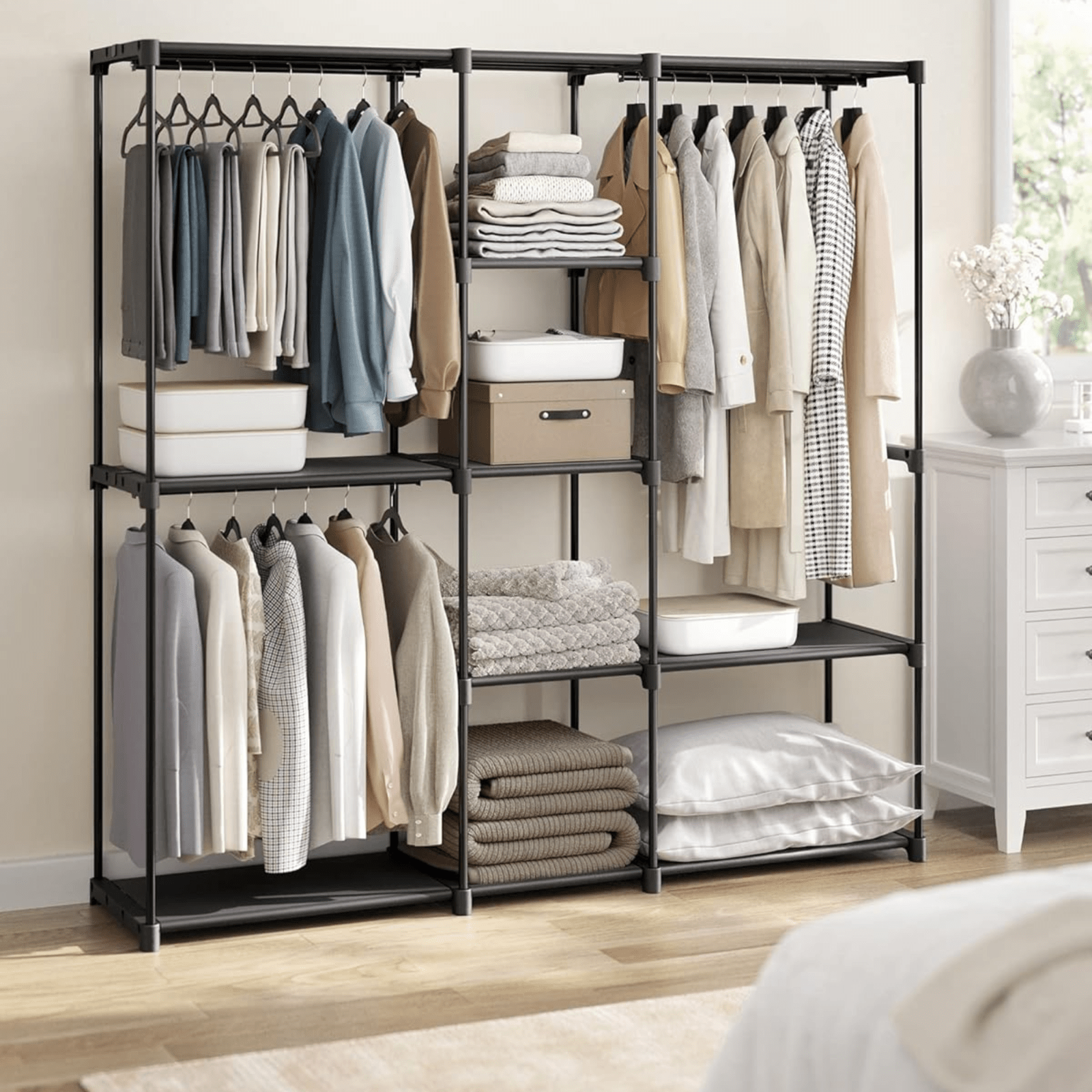 Industrial Portable Open Wardrobe Clothes Rail Rack Bedroom Storage Unit Shelves - Home and Garden Furniture Shop - #rustic - furniture#