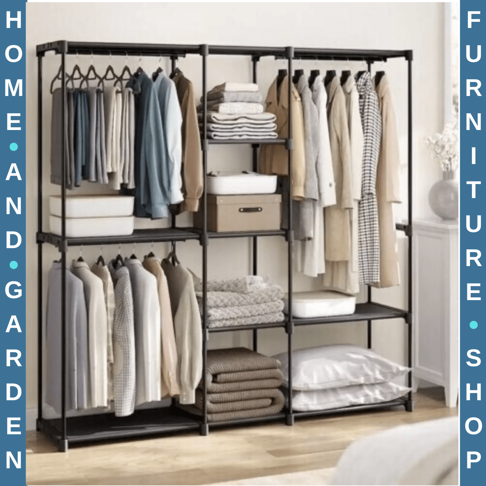 Industrial Portable Open Wardrobe Clothes Rail Rack Bedroom Storage Unit Shelves - Home and Garden Furniture Shop - rustic - furniture