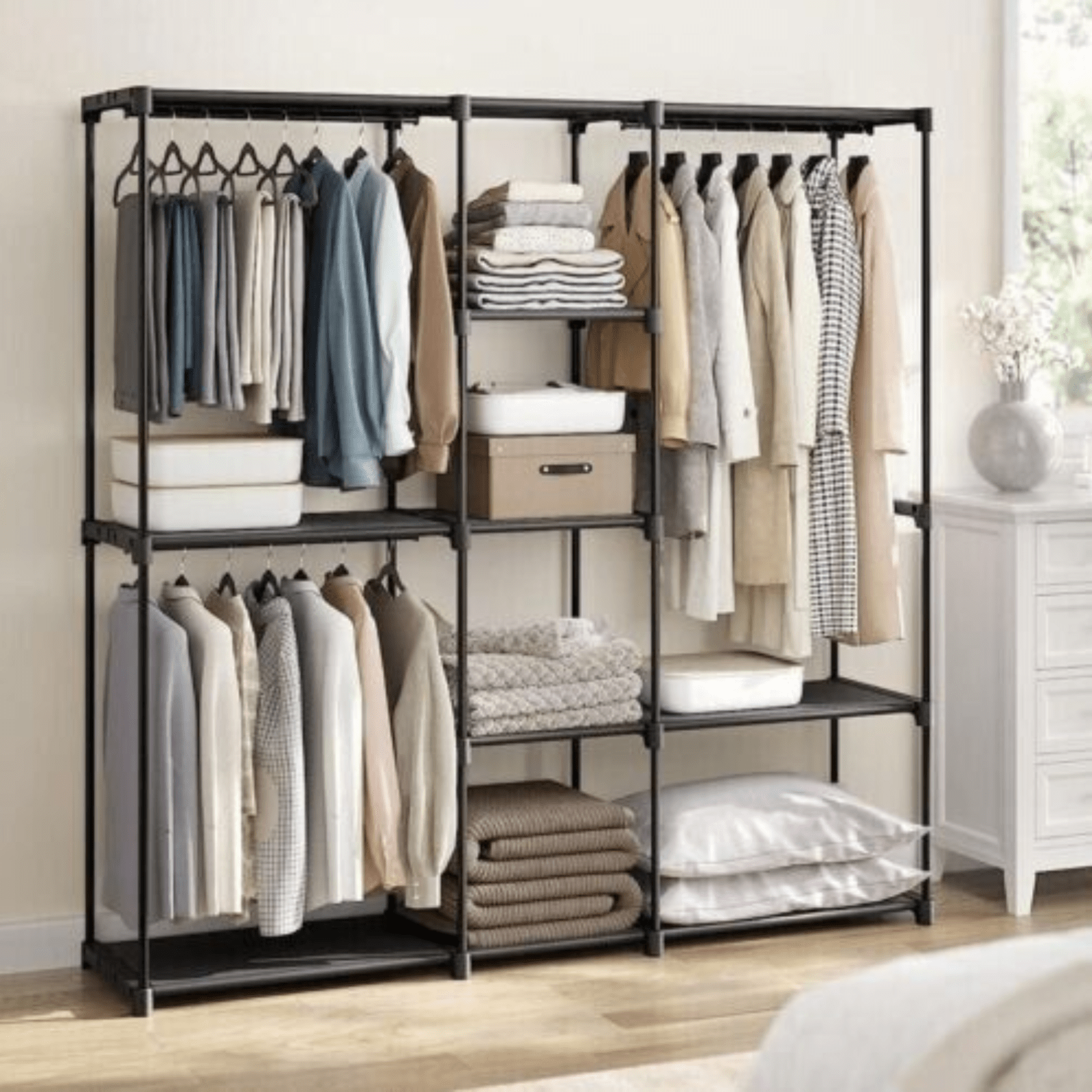 Industrial Portable Open Wardrobe Clothes Rail Rack Bedroom Storage Unit Shelves - Home and Garden Furniture Shop - rustic - furniture
