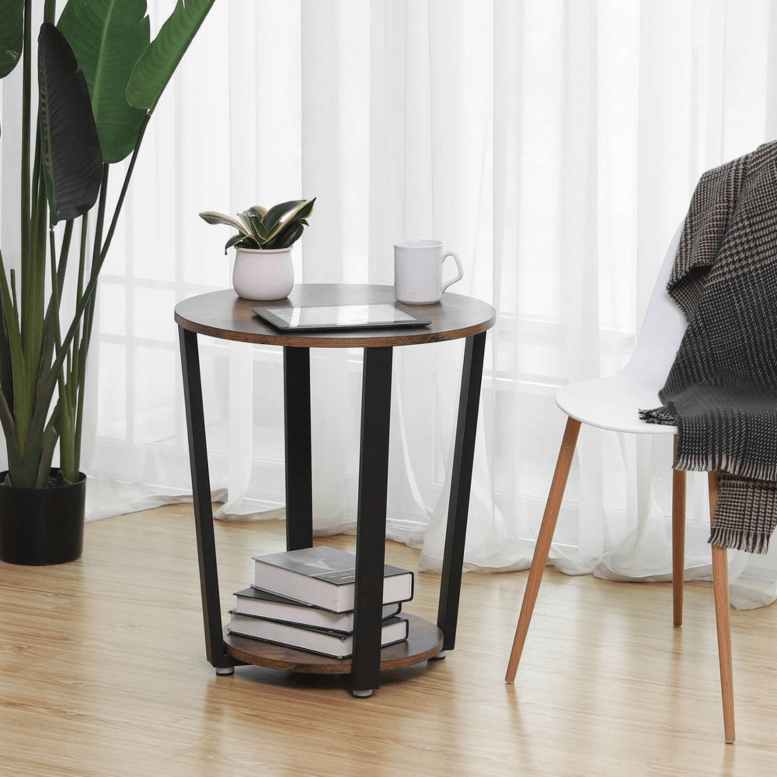 Industrial Round Coffee Table Side Table Sofa End Shelf Living Room Metal Legs - Home and Garden Furniture Shop - rustic - furniture