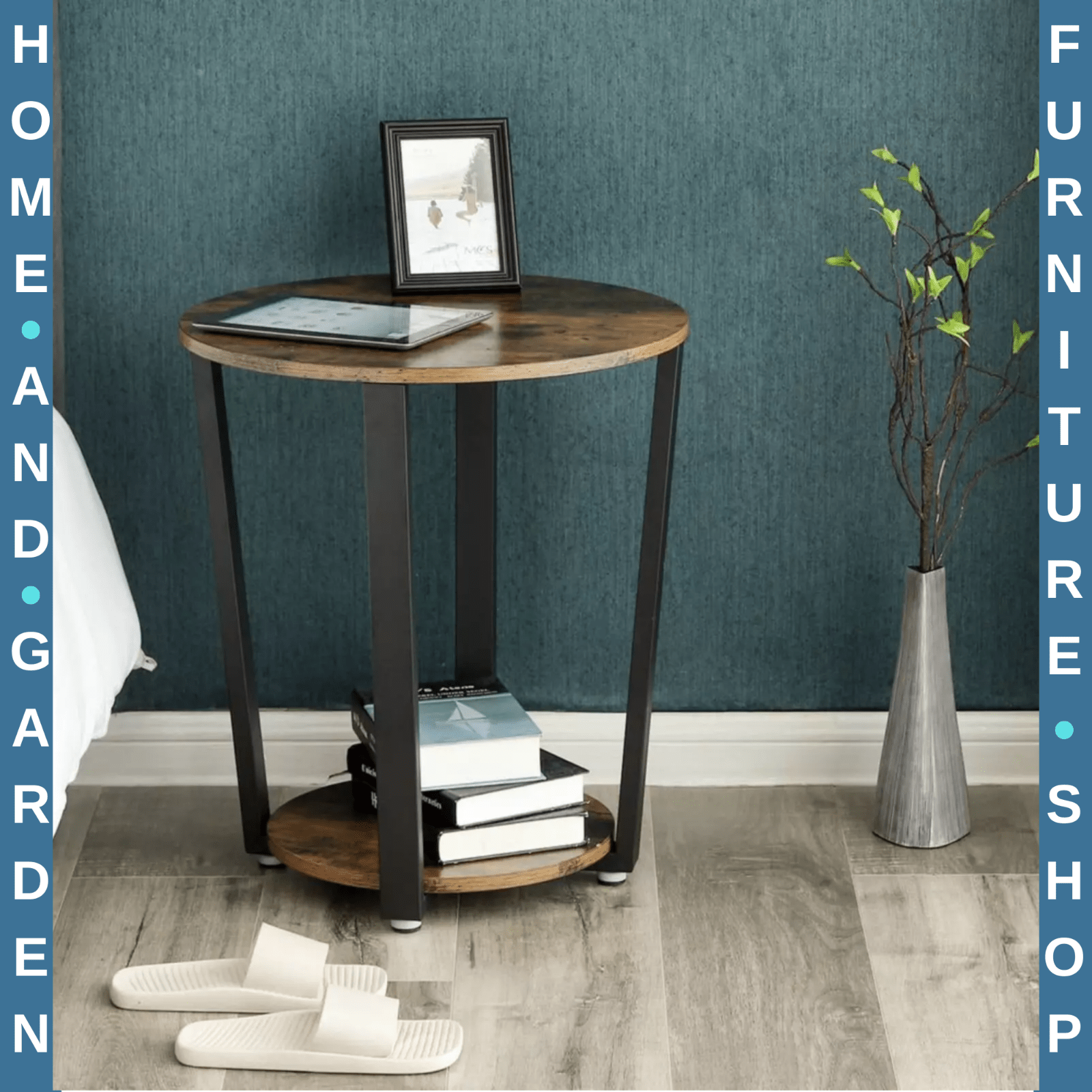 Industrial Round Coffee Table Side Table Sofa End Shelf Living Room Metal Legs - Home and Garden Furniture Shop - rustic - furniture